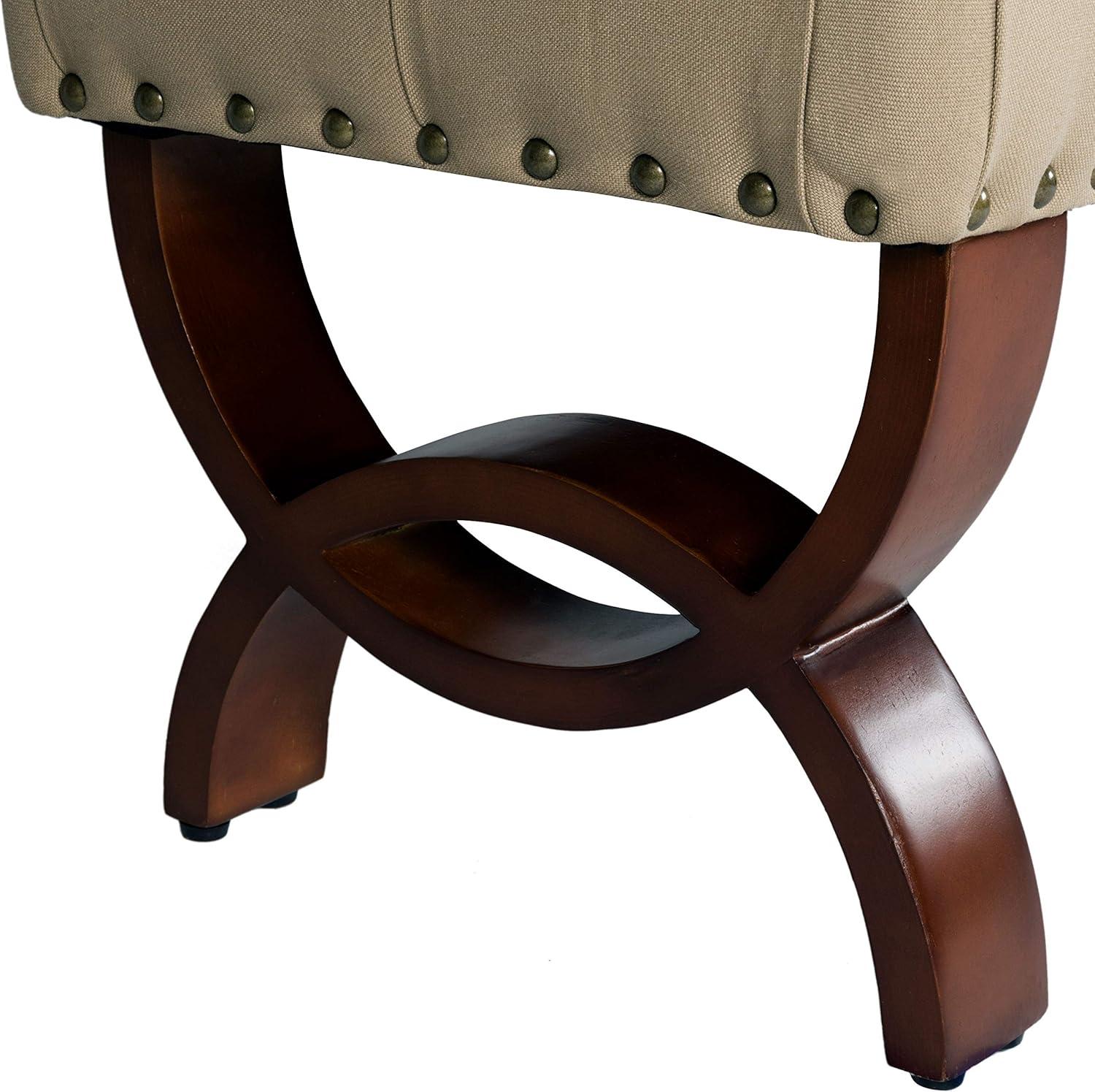 Carolina Tufted Bench with Nailhead Trim Cream - HomePop: Upholstered Ottoman for Bedroom, Indoor Furniture