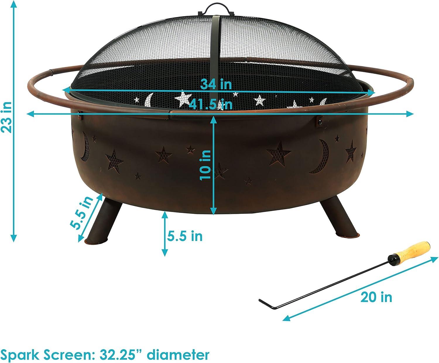 Sunnydaze Cosmic 42" Round Wood-Burning Bronze Finish Steel Fire Pit with Spark Screen