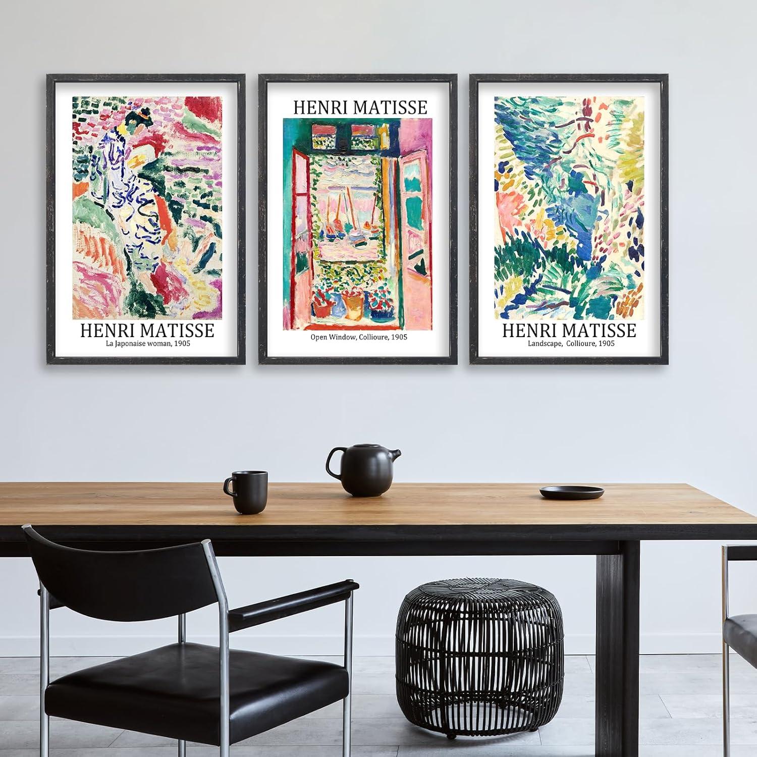 Vault W Artwork Set Of 3 16X11 Inch Large Rustic Farmhouse Aesthetic Wood Framed Matisse Sign Modern Home Bedroom Living Room Office Abstract Landscape Print Wall Hang (Wood) (Set of 3)