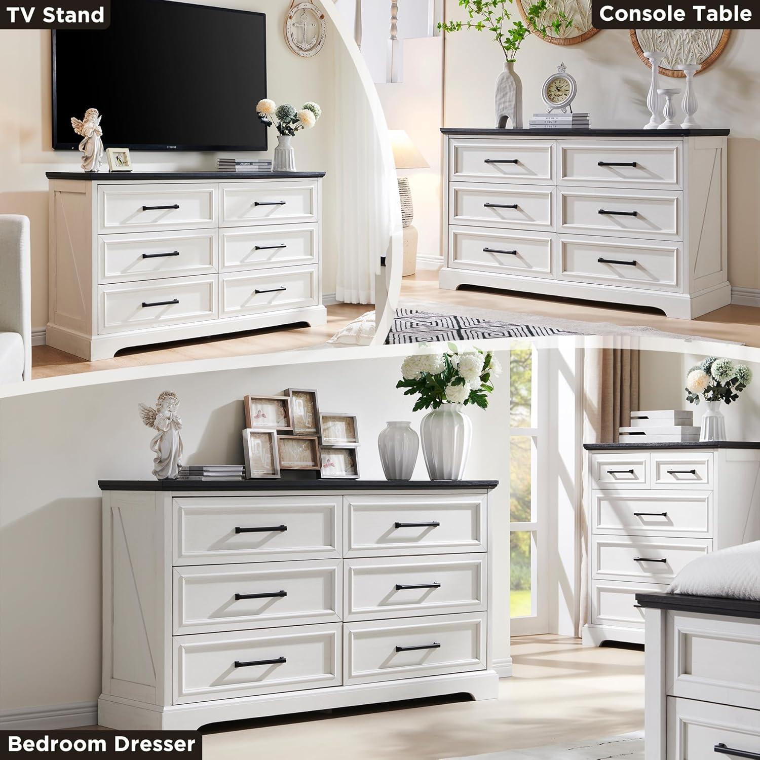 Lark Manor™ Ursula 52"W Farmhouse 6 Wide Drawer Dresser, Bedroom Chest of Drawers With Anti-Tip Design