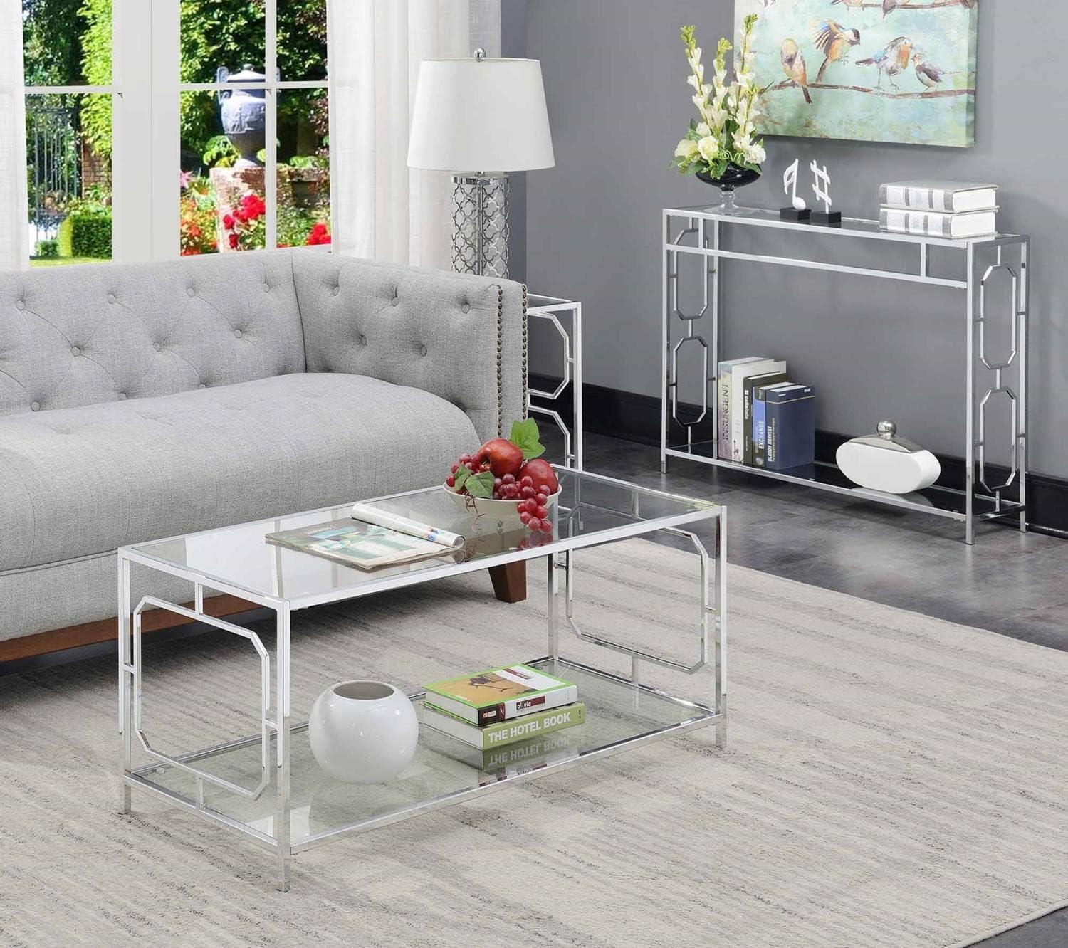 Convenience Concepts Omega Chrome Coffee Table in Clear Glass and Chrome Frame