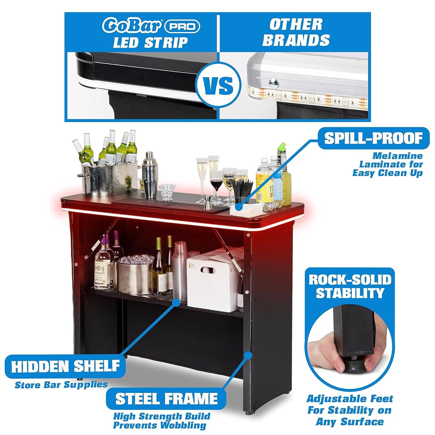 GoPong GoBar PRO LED Commercial Grade Portable Bar Table with Multi-Color Lights - 47.5 x 19 x 38 IN