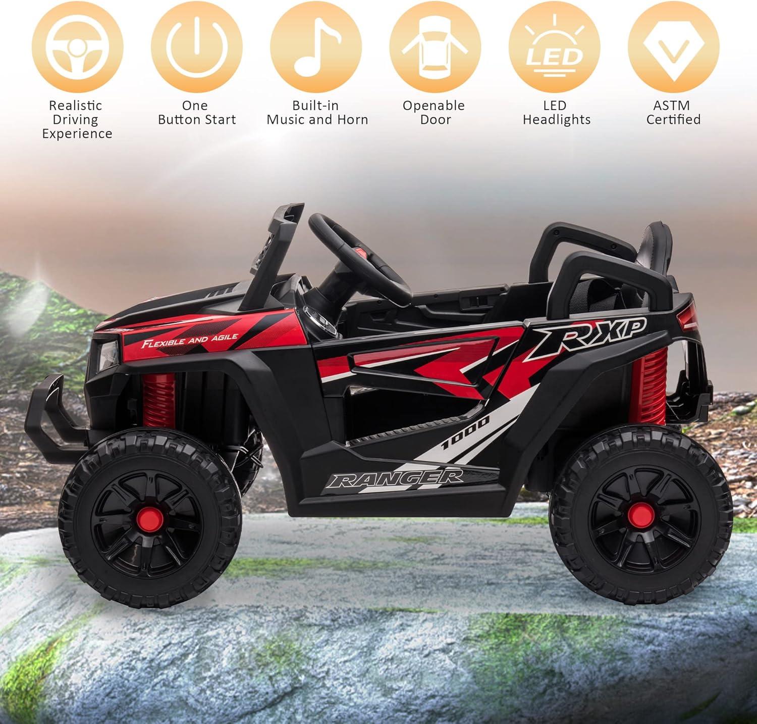 12V Black and Red Kids Off-Road UTV Ride-On