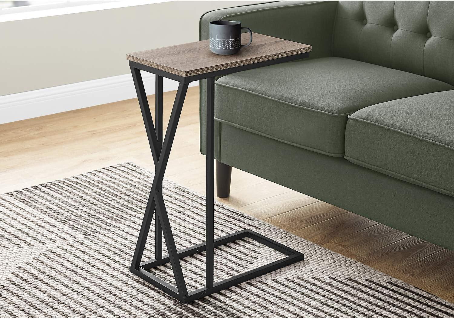 Accent Table C-shaped End Side Snack Living Room Bedroom Metal Brown