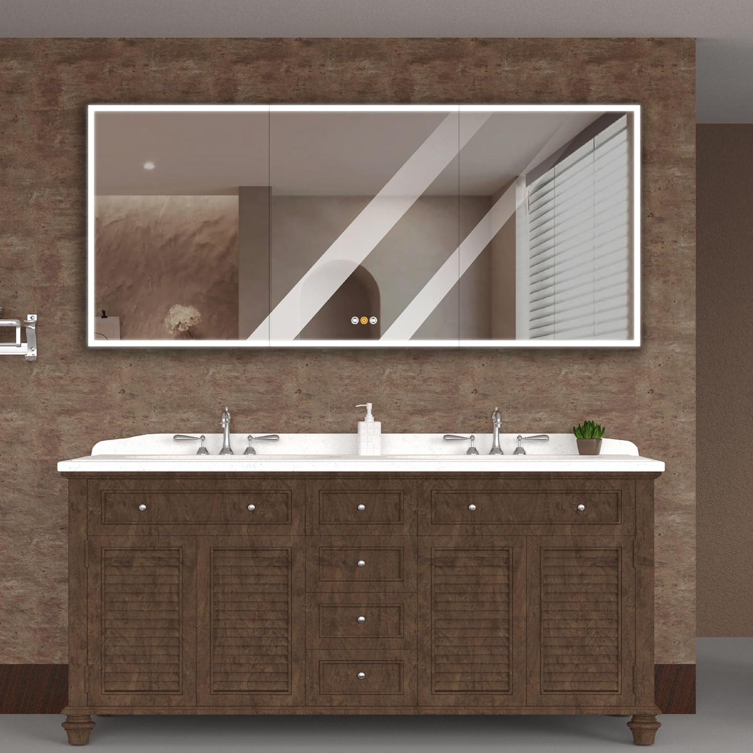 60 in. W x 36 in. H Rectangular Aluminum Big Storage Surface Mount Medicine Cabinet with Mirror in Grey and USB Outlet