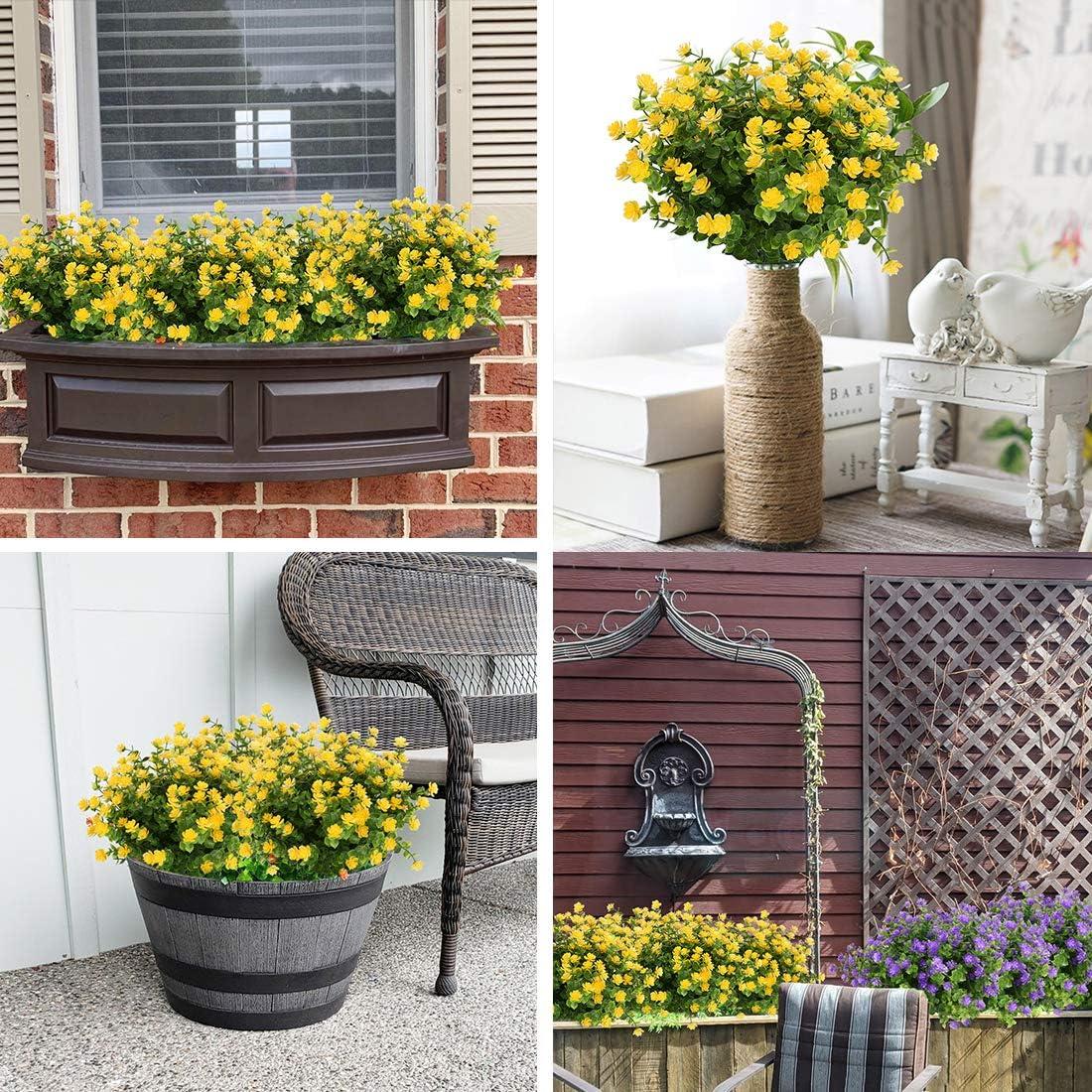 Baumaty 6 Bundles Outdoor Artificial Flowers UV Resistant Boxwood Plants, Greenery for Indoor Outside Hanging Garden Porch Window Box Home Wedding Farmhouse Decor (Yellow)