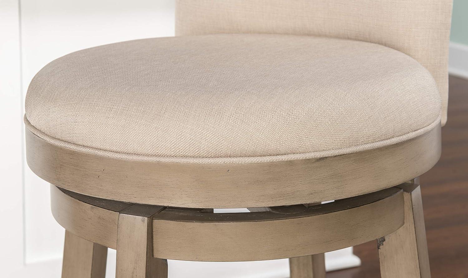 Elegant Rustic Taupe 26" Rubberwood Counter Stool with Linen Upholstery