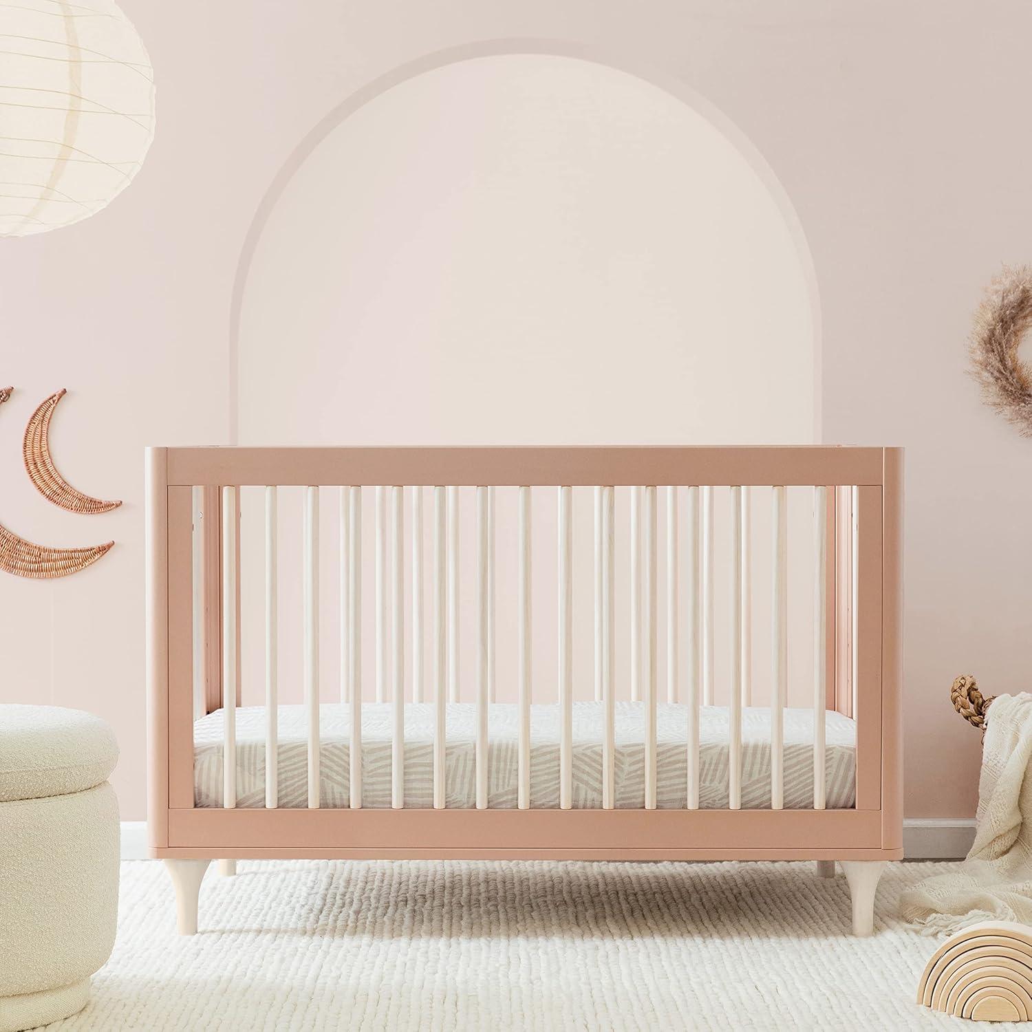 Babyletto Lolly Canyon Pink & Washed Natural Wood 3-in-1 Convertible Baby Crib with Toddler Bed Conversion Kit