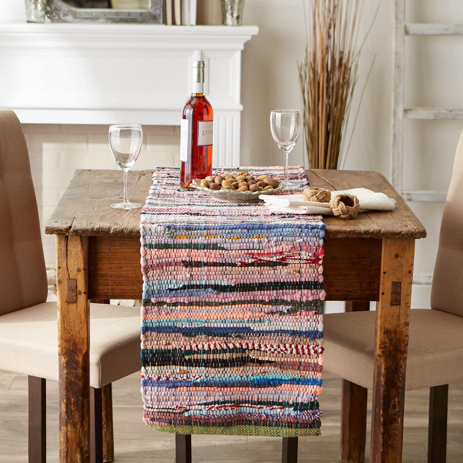 DII 14x72" Modern Recycled Cotton Yarn Chindi Rag Table Runner in Multi-Color