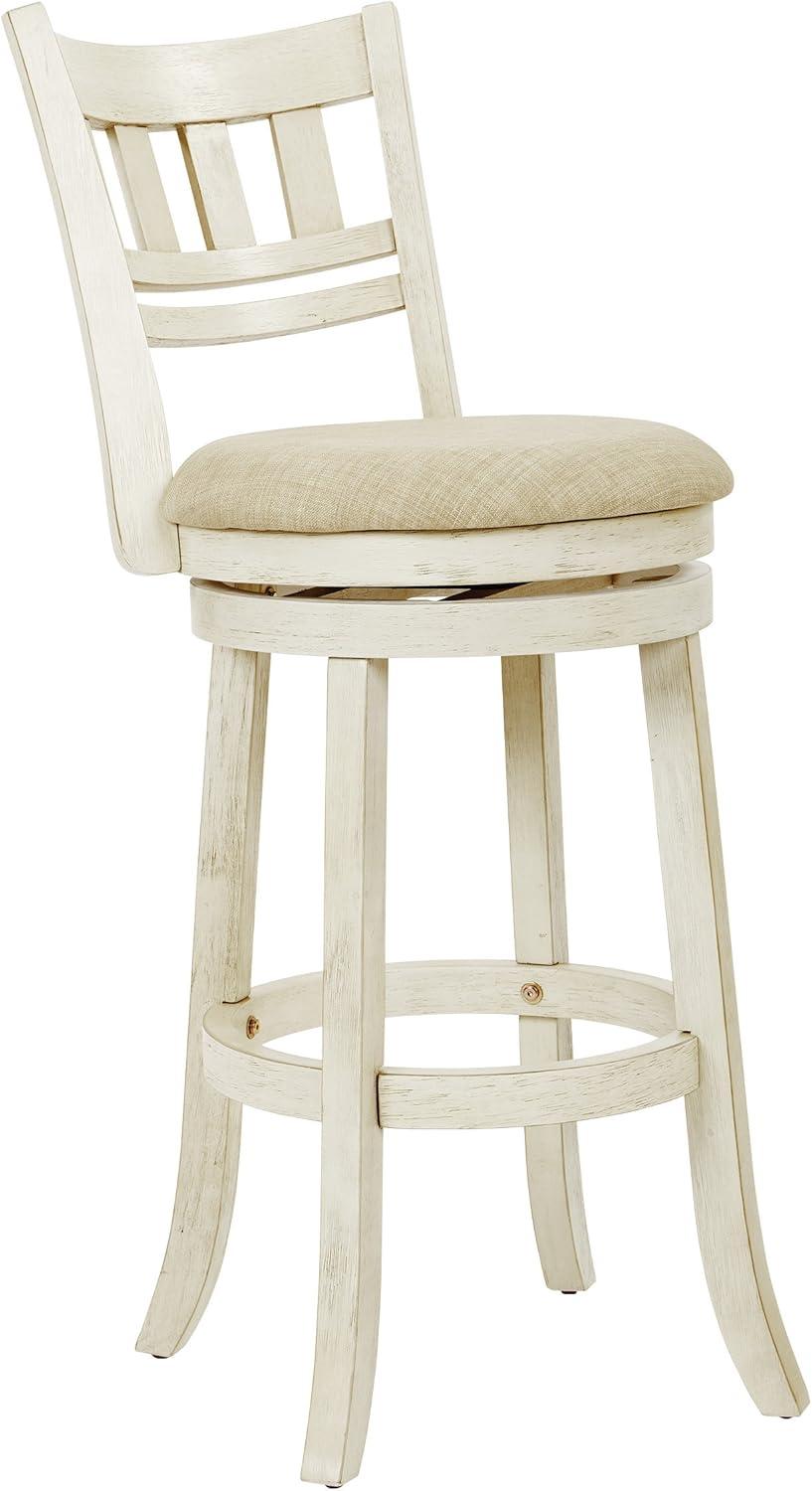 Antique White 30" Swivel Stool with Tan Linen Seat