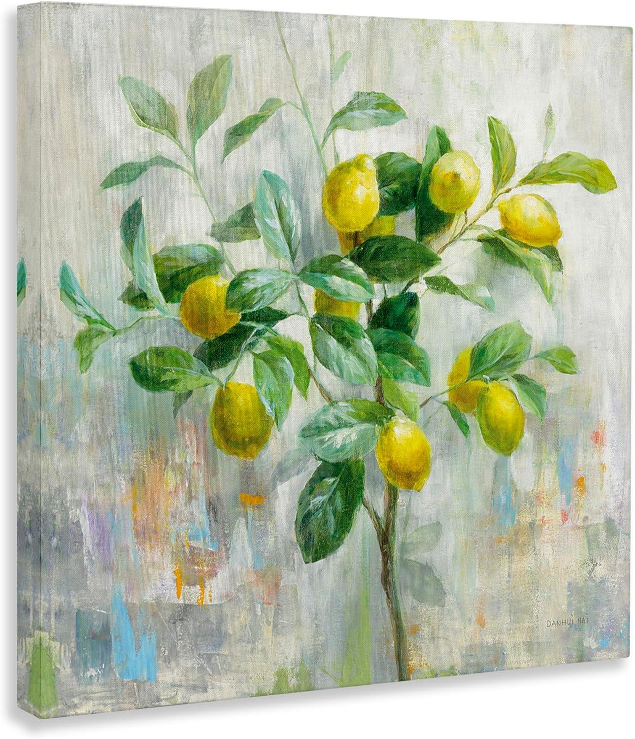 Abstract Lemon Tree Branch Fruit Multicolor Painting Food & Beverage Gallery-Wrapped Canvas Print Wall Art, 17x17