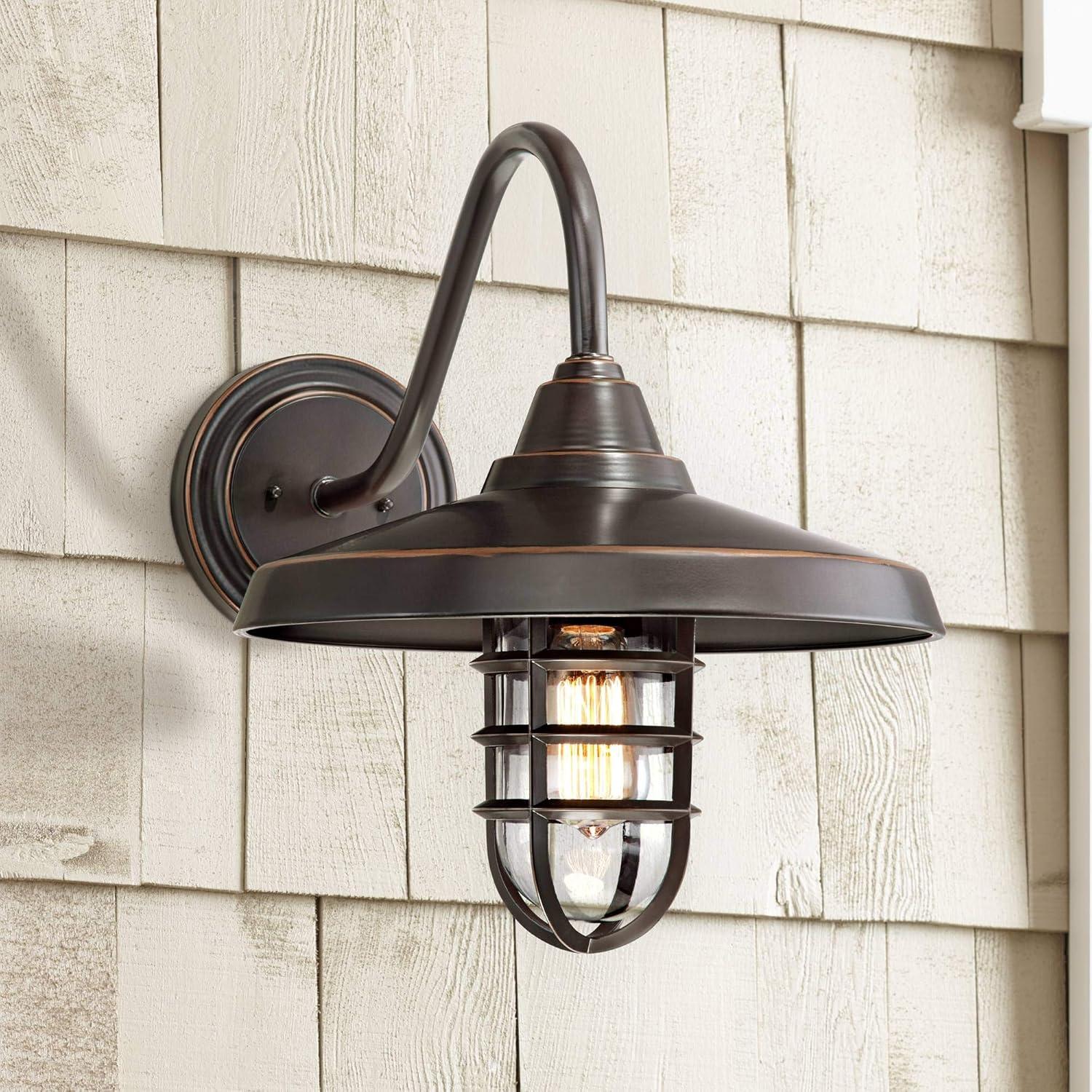 John Timberland Marlowe Rustic Industrial Farmhouse Outdoor Wall Light Fixture Painted Bronze Cage 16 3/4" Clear Glass for Post Exterior Barn Deck