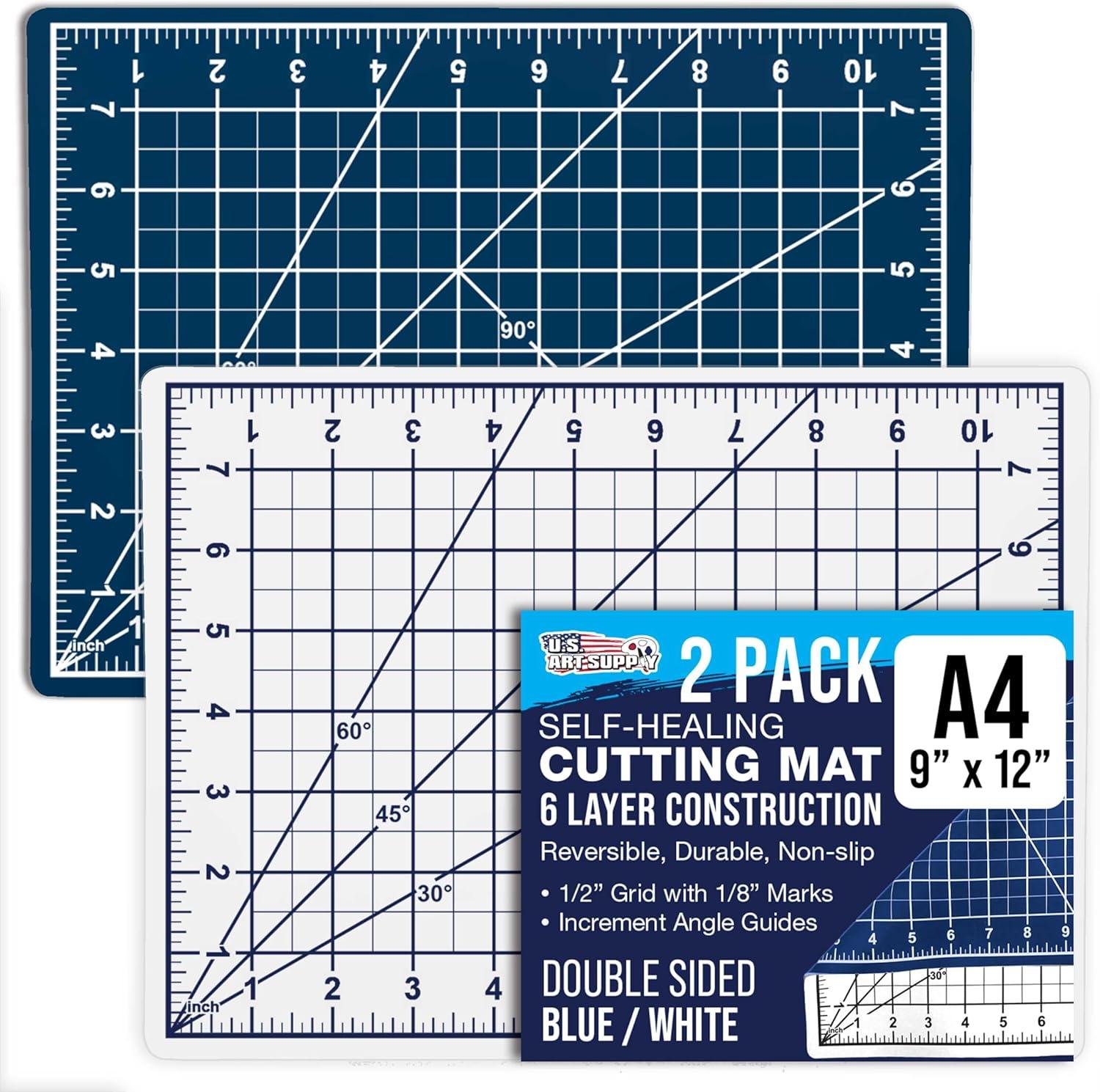 U.S. Art Supply 2 Pack of 9" x 12" White/Blue Professional Self Healing 5-6 Layer Double Sided Durable Non-Slip PVC Cutting Mat