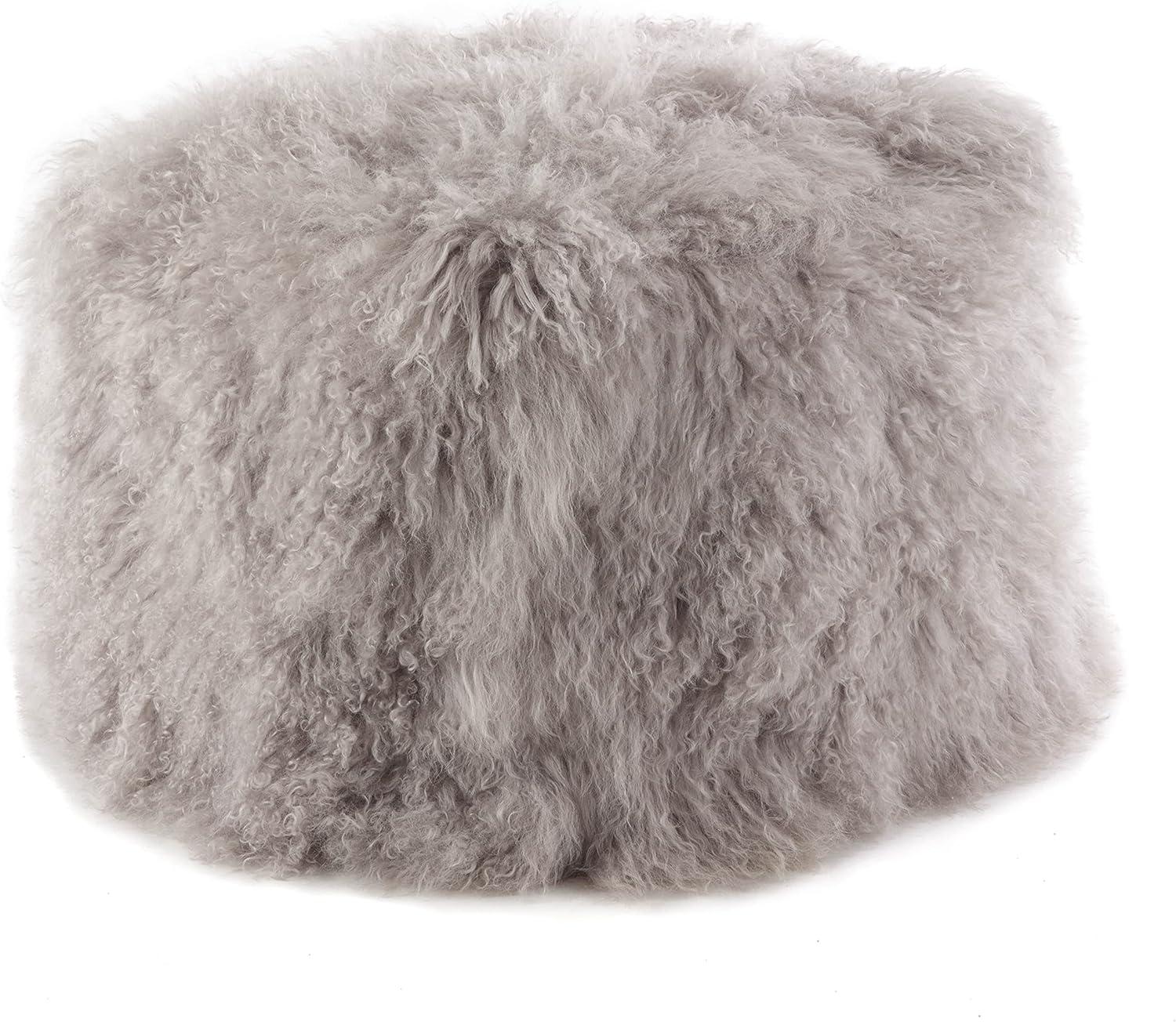 Saro Lifestyle Real Mongolian 100% Wool Lamb Fur Pouf Ottoman Square