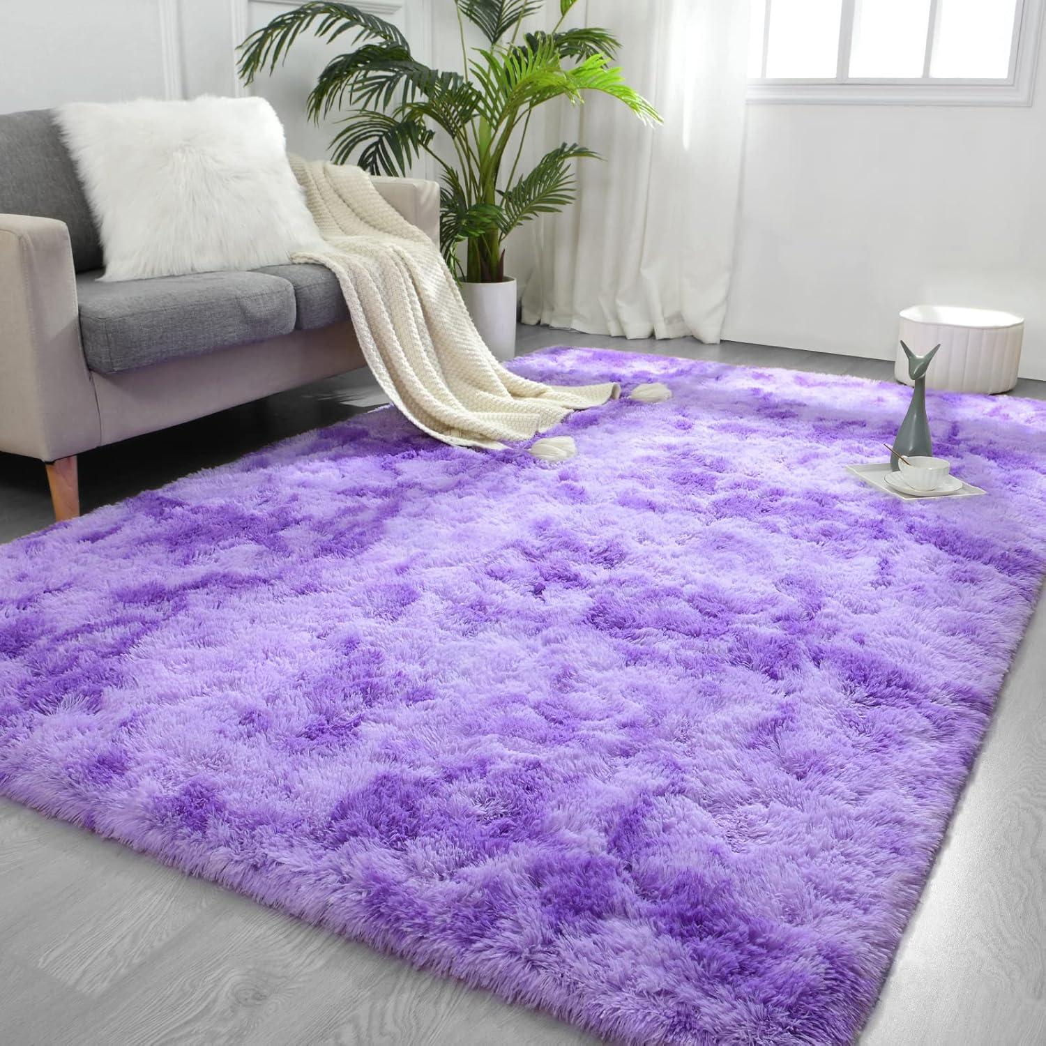 Noahas Fluffy Shaggy Rugs, 5x8 Feet Purple Plush Rugs for Girls Bedroom, Soft Kids Room Carpets, Large Bedside Rug, Upgrade Non-Slip Rugs for Children Nursery Dorm Home Decor, Purple