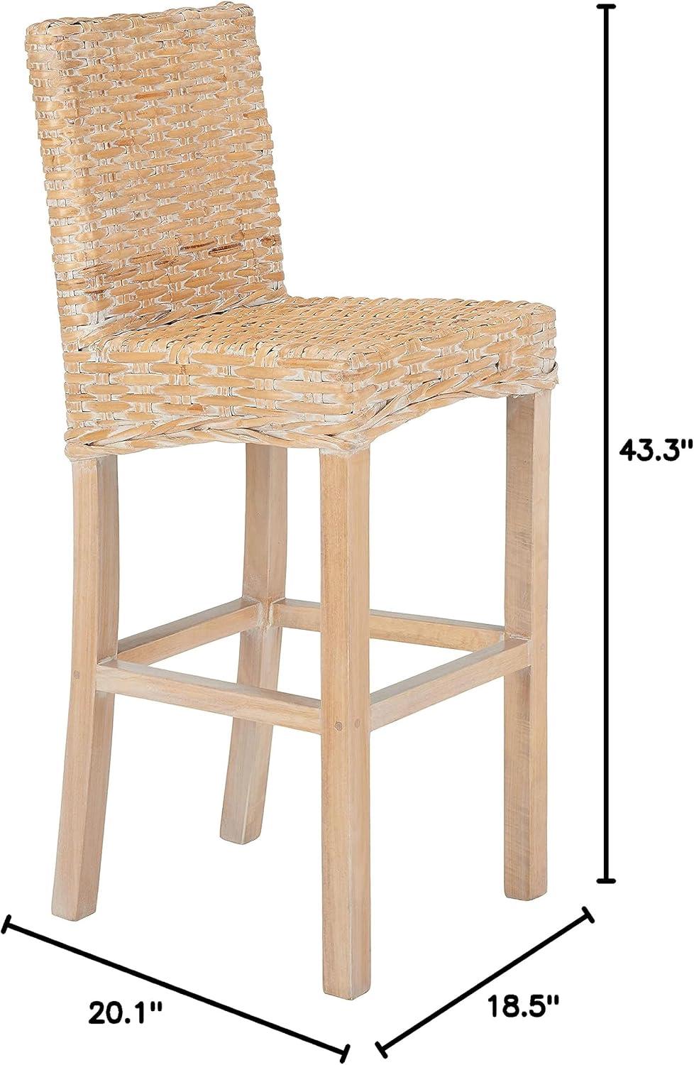 Tobie Rattan Bar Stool - White Washed - Safavieh