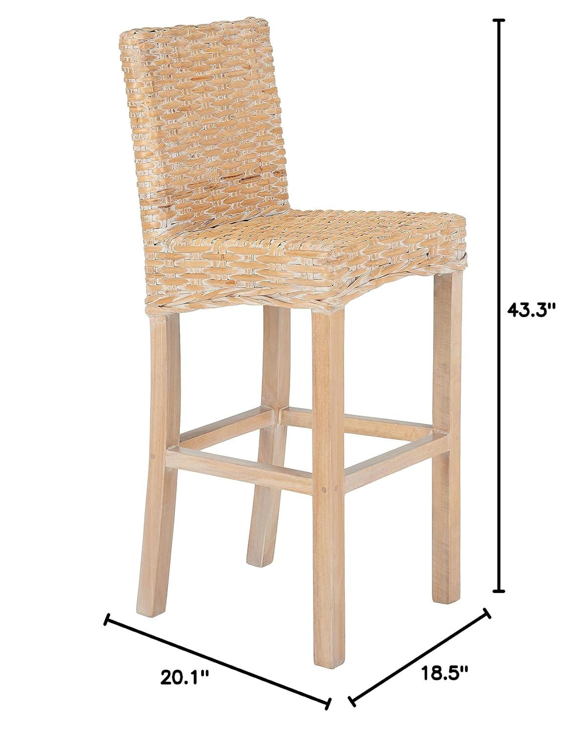 Tobie Rattan Bar Stool - White Washed - Safavieh
