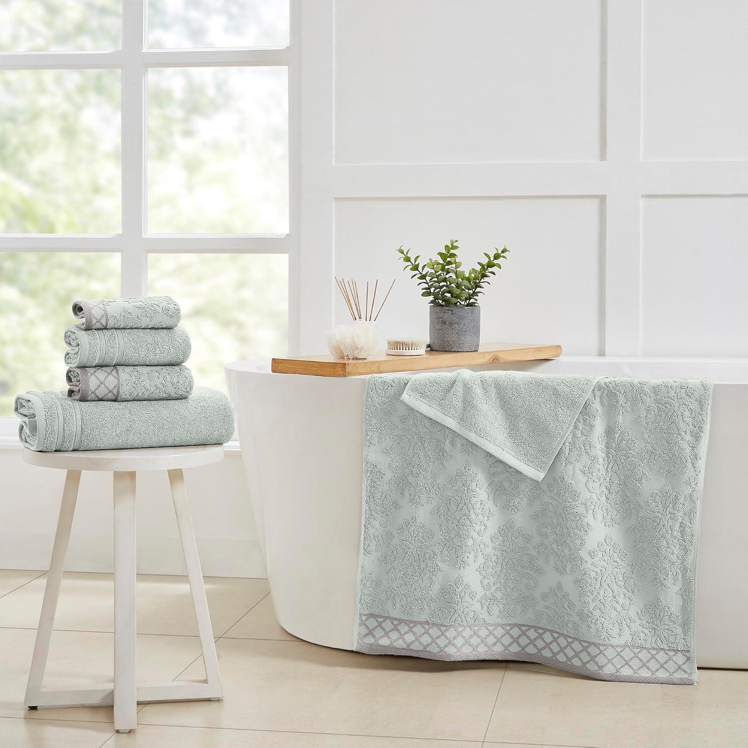 Modern Threads Modern Threads 6-Piece Damask Jacquard/Solid Ultra Soft 550GSM 100% Combed Cotton Towel Set with Embellished Borders