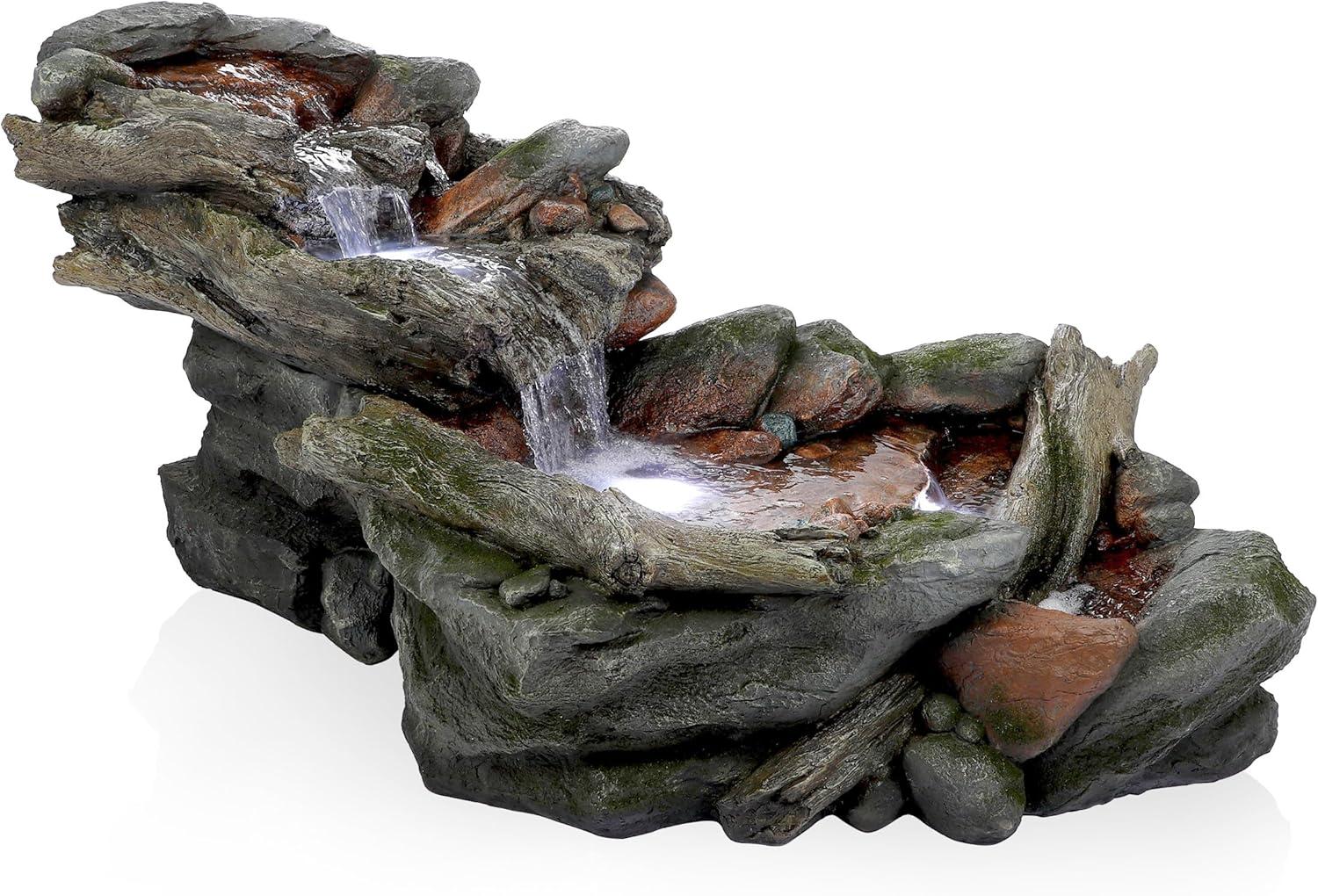 60" Gray Resin 3-Tier Rock River Fountain with LED Lights