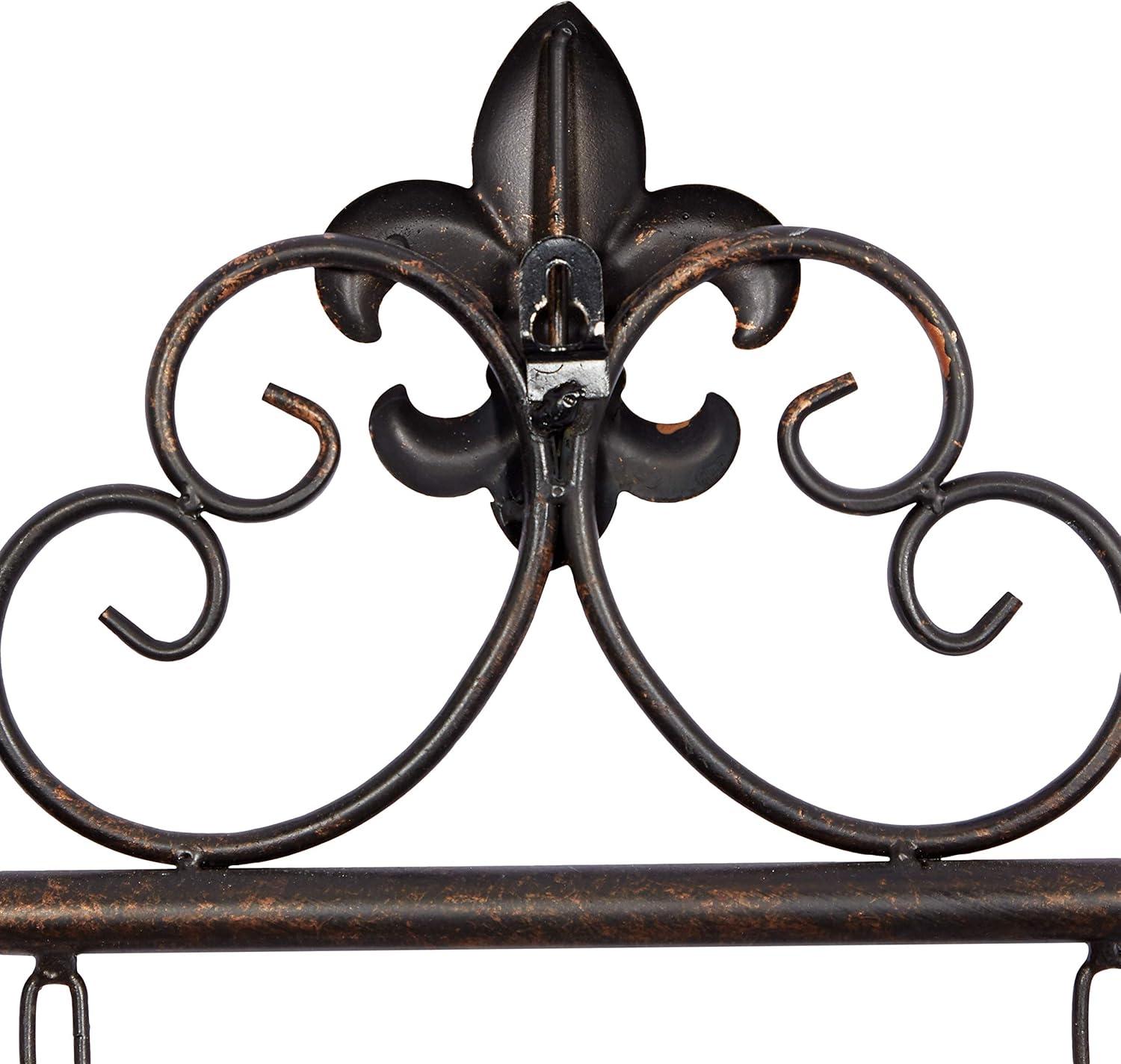 DecMode Bronze Metal Suspended Fleur De Lis Wall Decor with Scrollwork Hanger