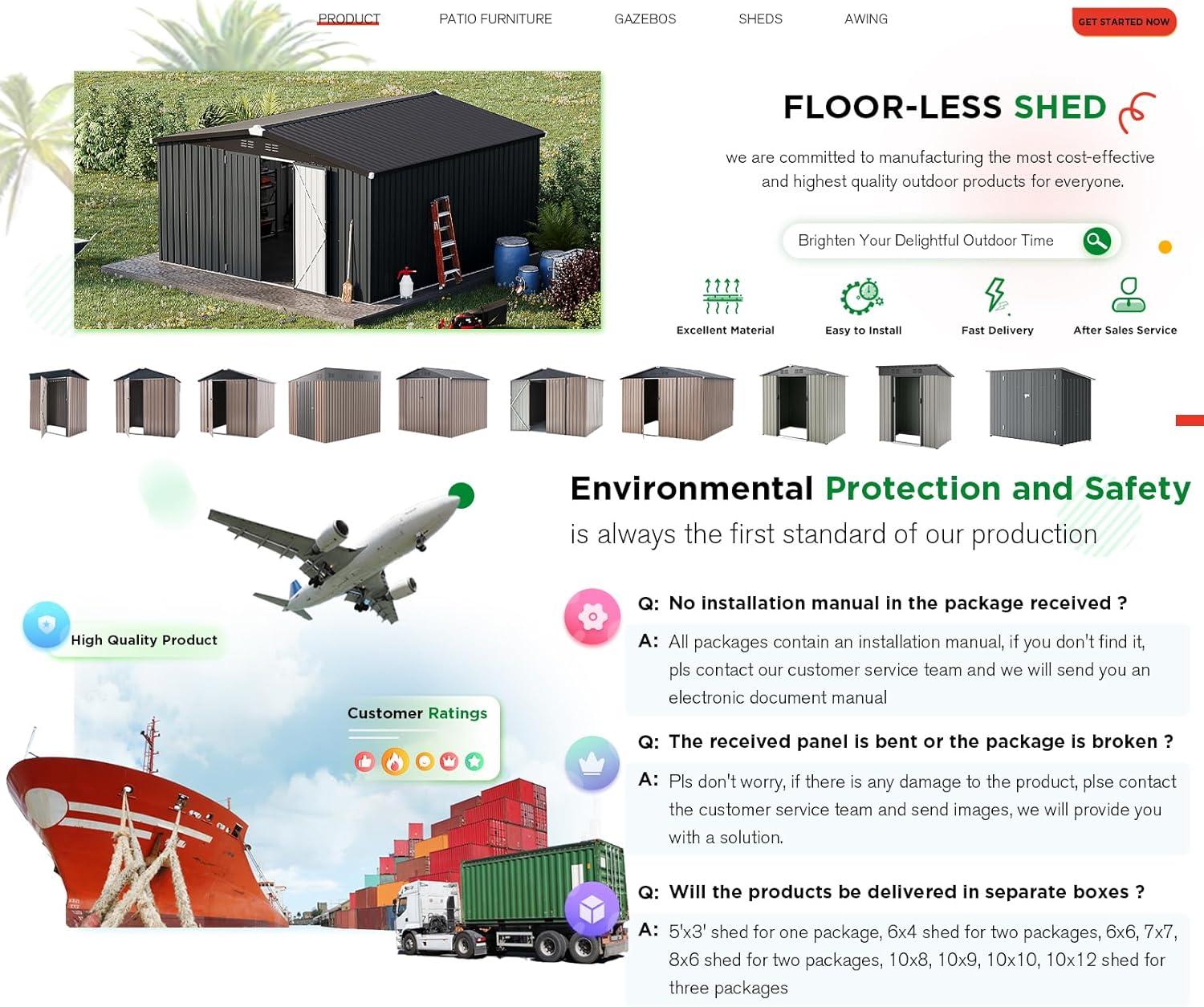 AECOJOY 12' x 12' Outdoor Storage Shed with Lockable Door Patio Metal Garden Storage Building in Dark Gray for Outside