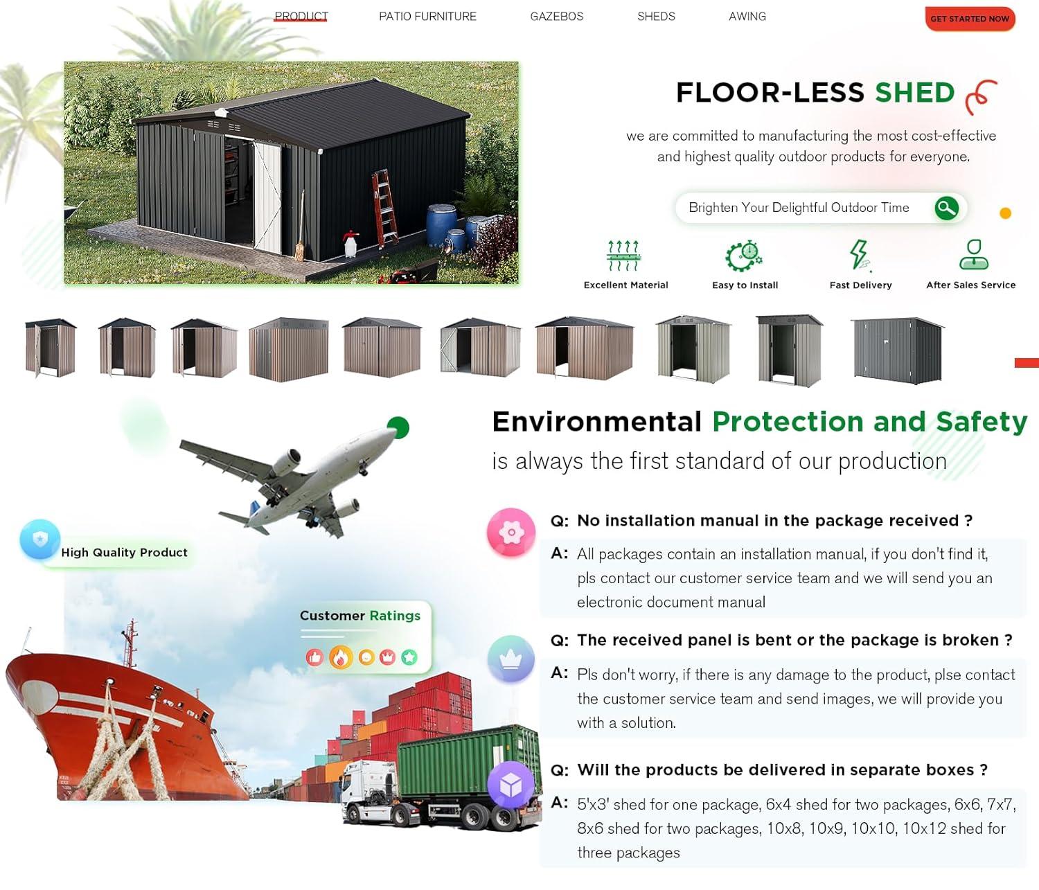 AECOJOY 12' x 12' Outdoor Storage Shed with Lockable Door Patio Metal Garden Storage Building in Dark Gray for Outside