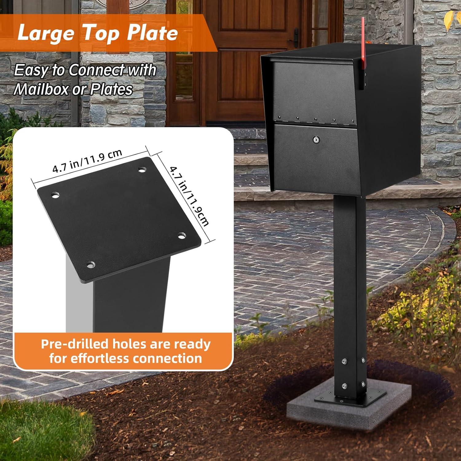 Mailbox Post with Post Base, 27" High Mounting Post, Heavy Duty Q235 Steel Mailbox Posts for Outside, Mailbox Post Kit for Sidewalk and Street Curbside, Black