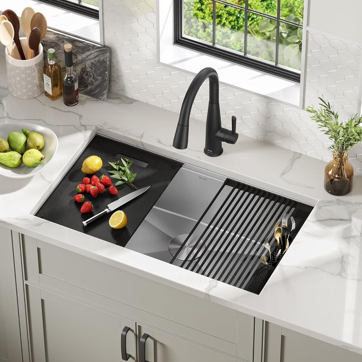 Delta Rivet™ 32" L Workstation Kitchen Sink Undermount 16 Gauge Stainless Steel Single Bowl with WorkFlow™ Ledge