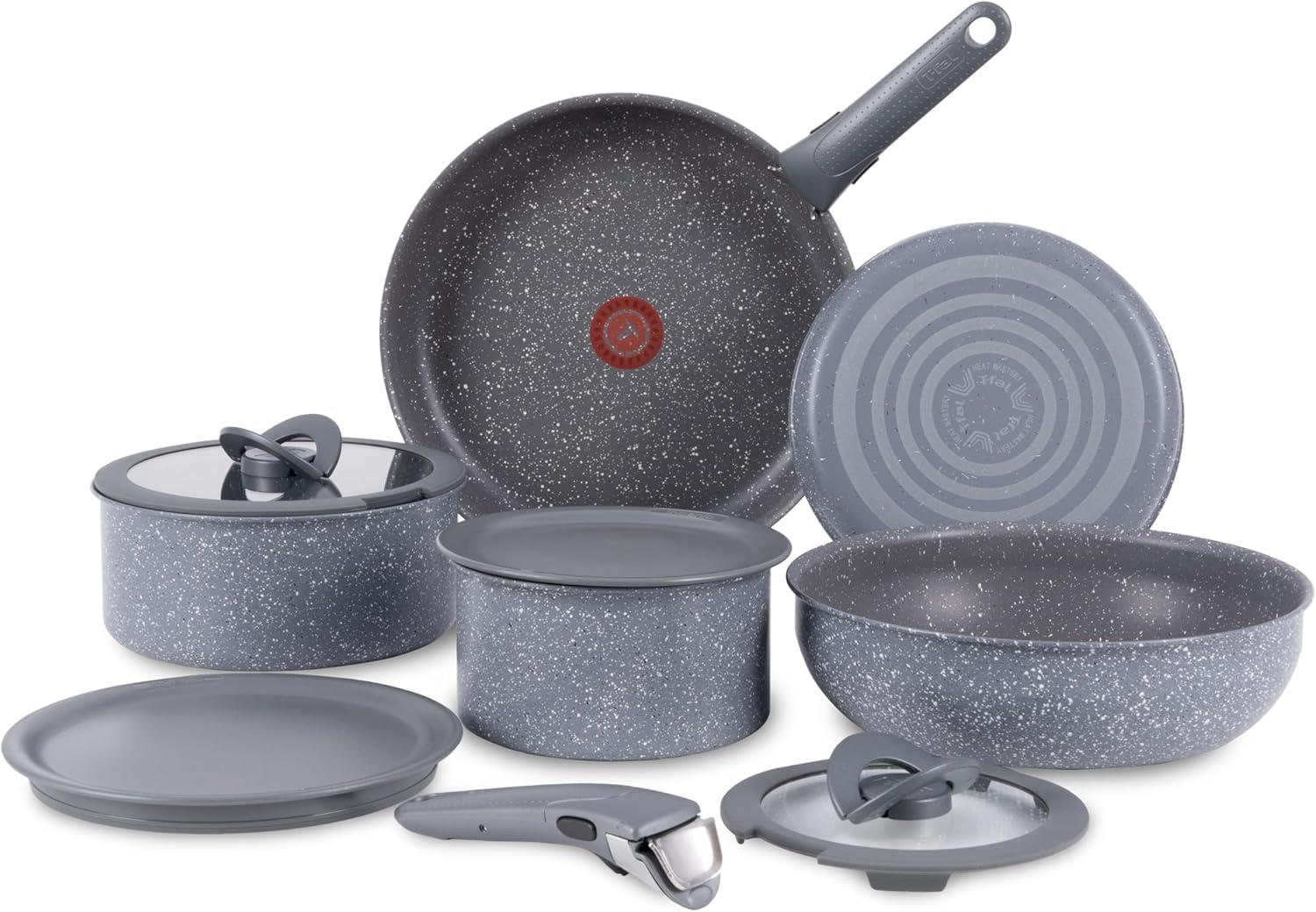 Granite Gray 11-Piece Non-Stick Cookware Set with Detachable Handle