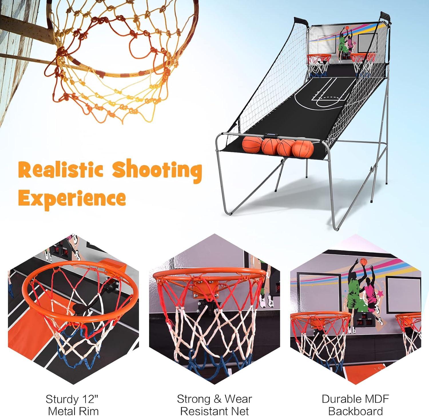 Dual LED Electronic Basketball Arcade Game with 4 Balls and Foldable Design