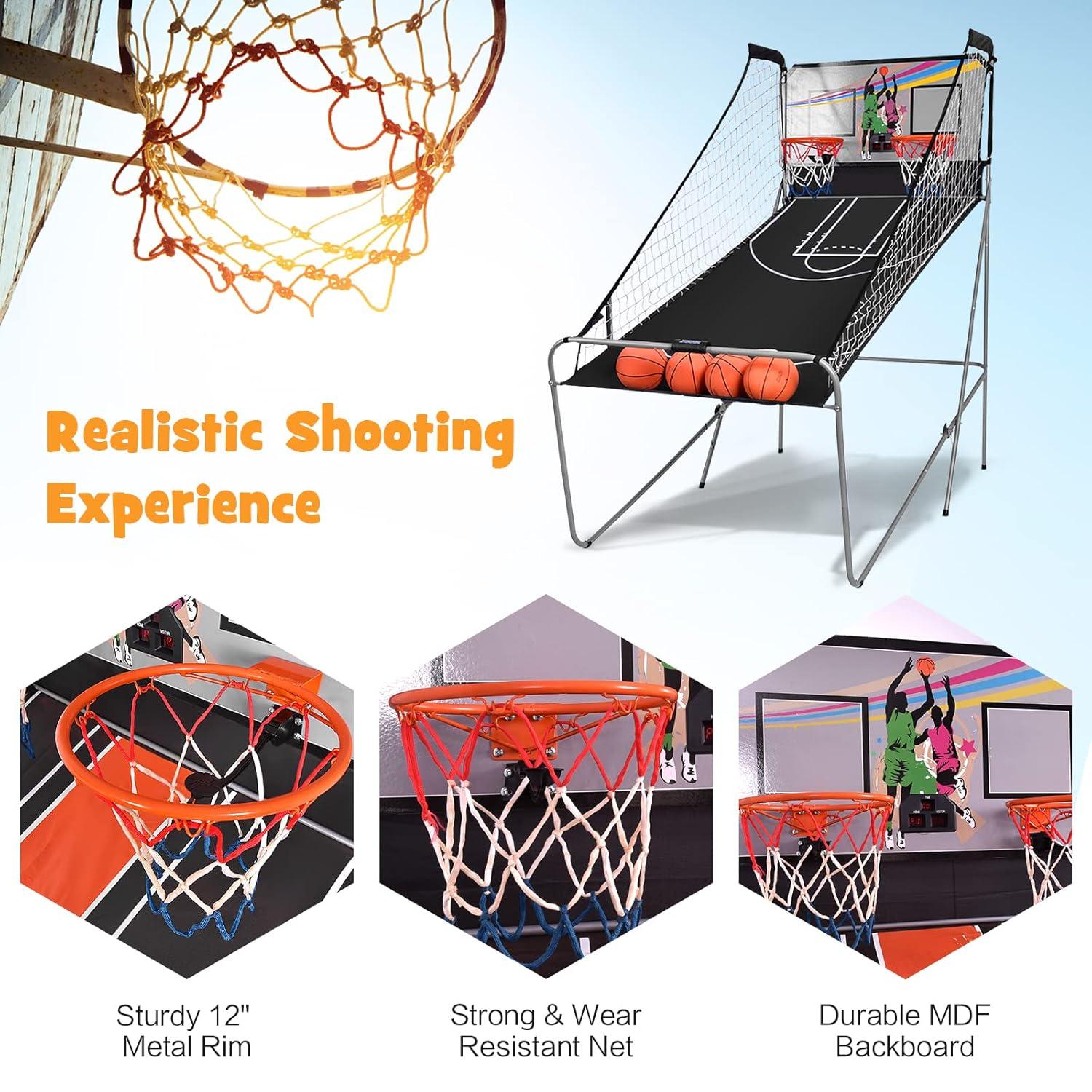 Dual LED Electronic Basketball Arcade Game with 4 Balls and Foldable Design
