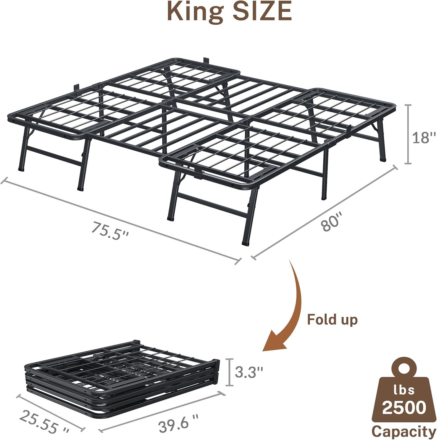 King Black Metal Platform Bed Frame with Storage Drawer