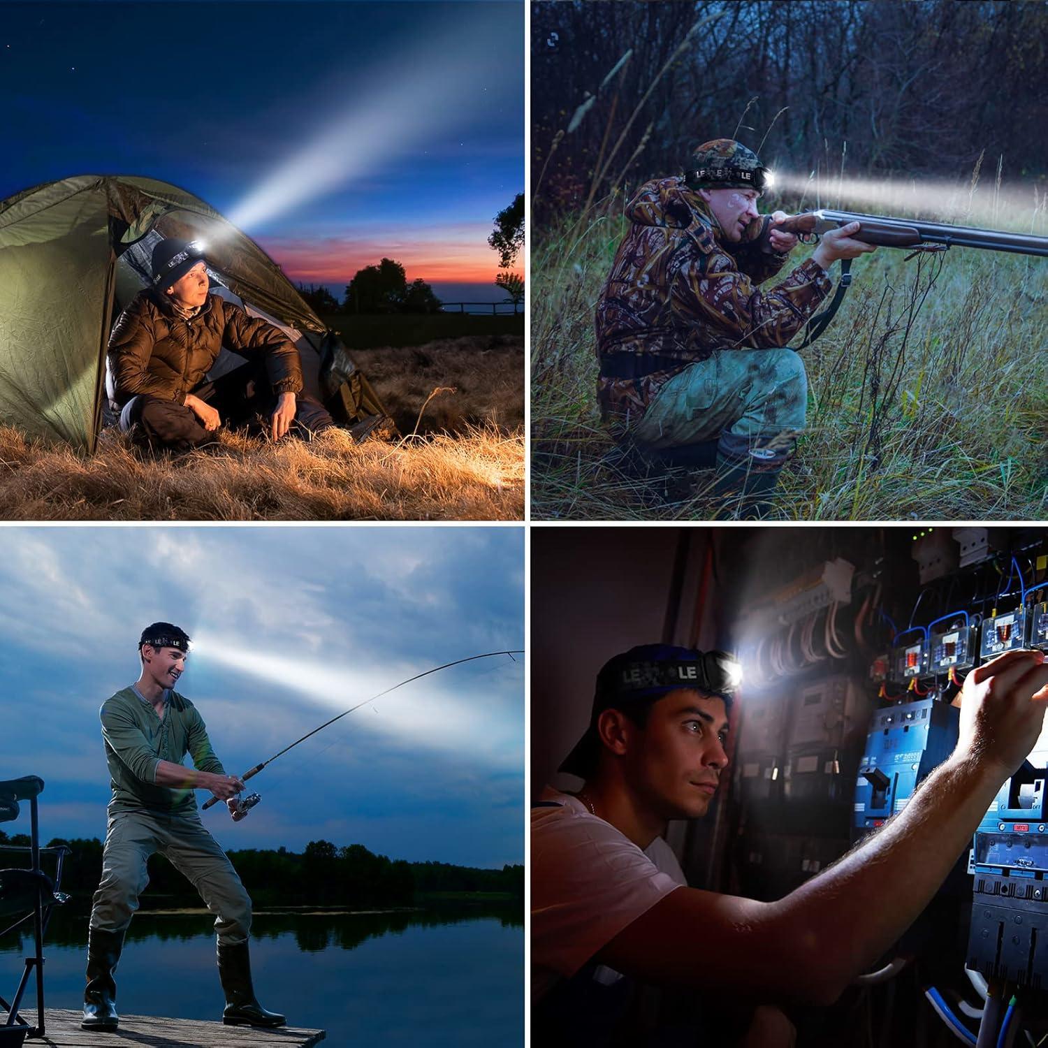 Lepro Lepro LED Headlamp Rechargeable - Super Bright Head Lamp with 5 Modes for Camping & Hiking Gear Essentials, IPX4 Waterproof Headlight Flashlight with Red Light, USB Cable Included