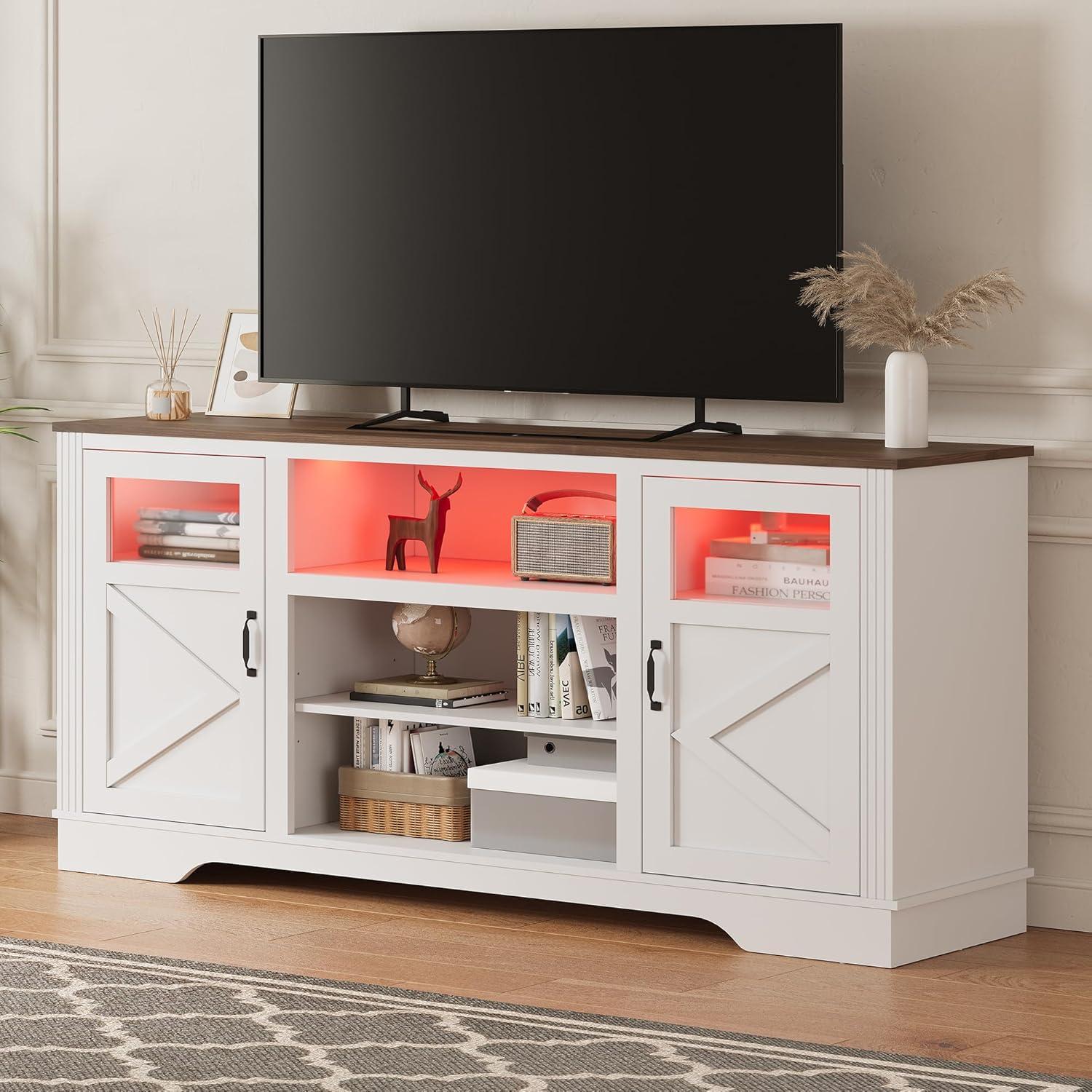 Wrought Studio™ Farmhouse TV Stand With LED Lights, Entertainment Center For 65/60/55 Inches Televisions