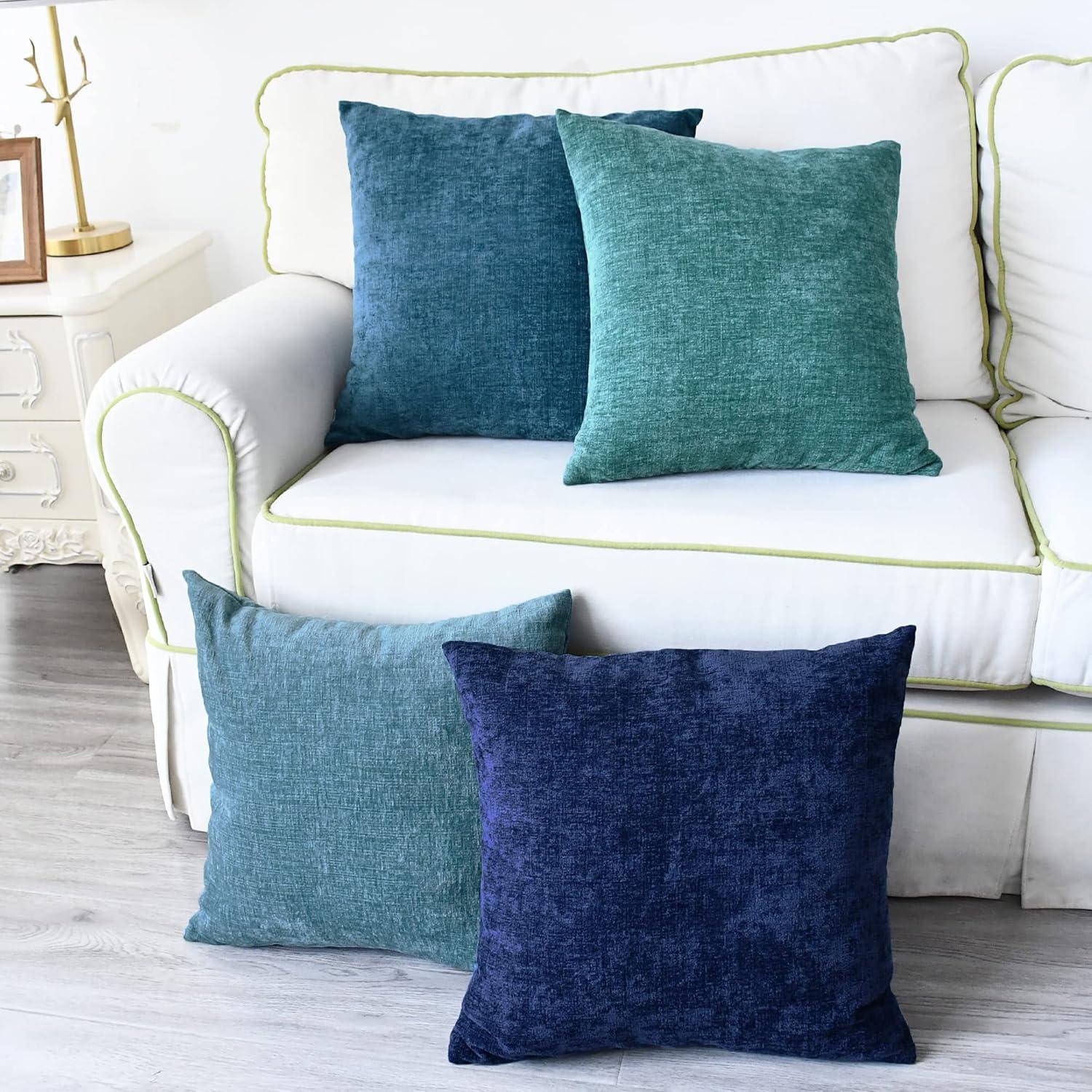 CaliTime Throw Pillow Covers Set of 4 Modern Multi-Color Matching Cozy Soft Chenille Cushion Cases Shells for Couch Sofa Home Decor 18 X 18 Inches Teal Navy Ocean Smoke Blue