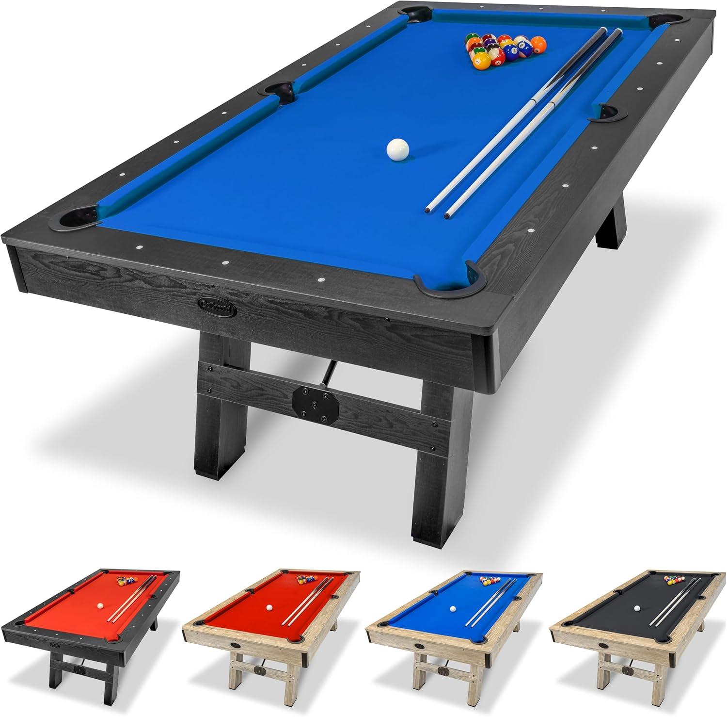 GoSports 7 ft Pool Table with Rustic Brown Wood Finish - Red