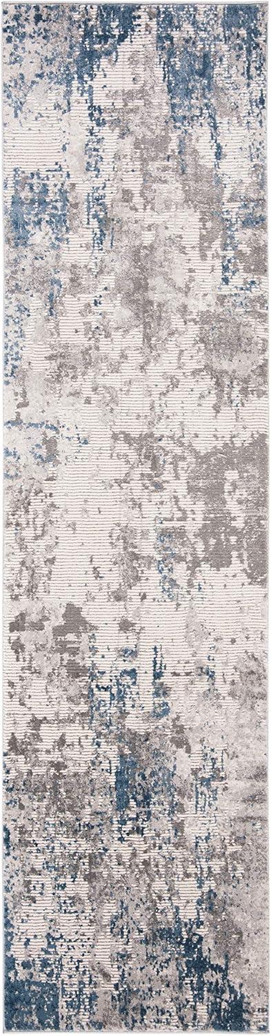 Blue and Gray Abstract Non-slip Synthetic Area Rug