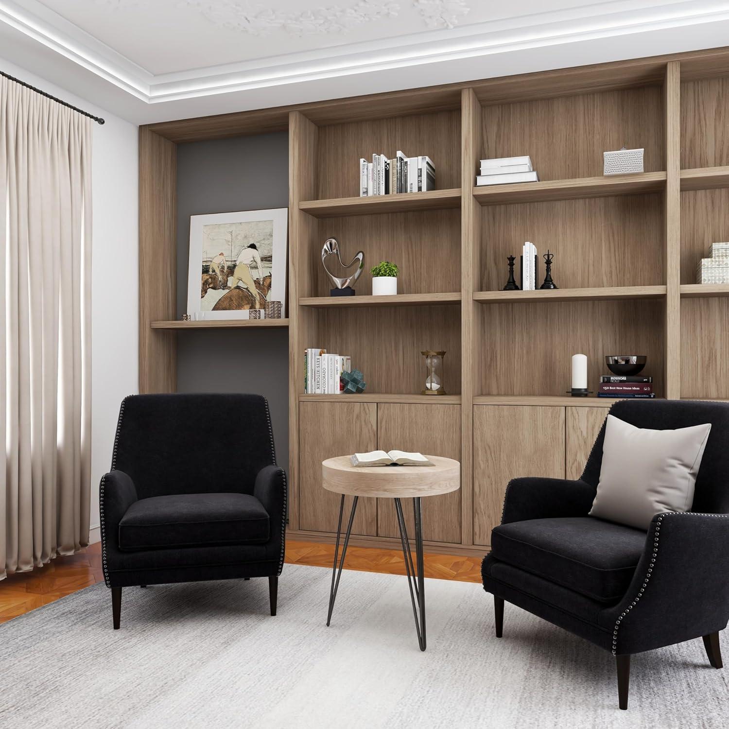 Union Rustic Villalpando Wooden Side End Brown Accent Table with Black Metal Hairpin Legs