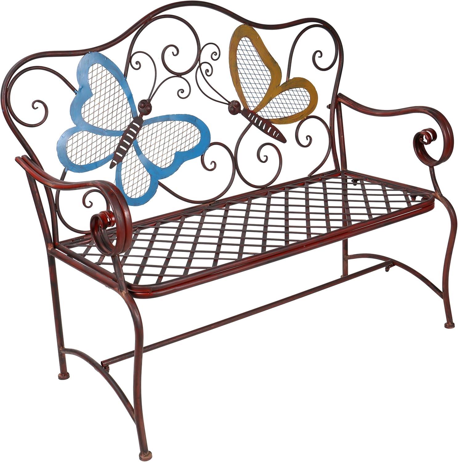 Rustic Bronze Iron Butterfly Garden Bench - 46" Length