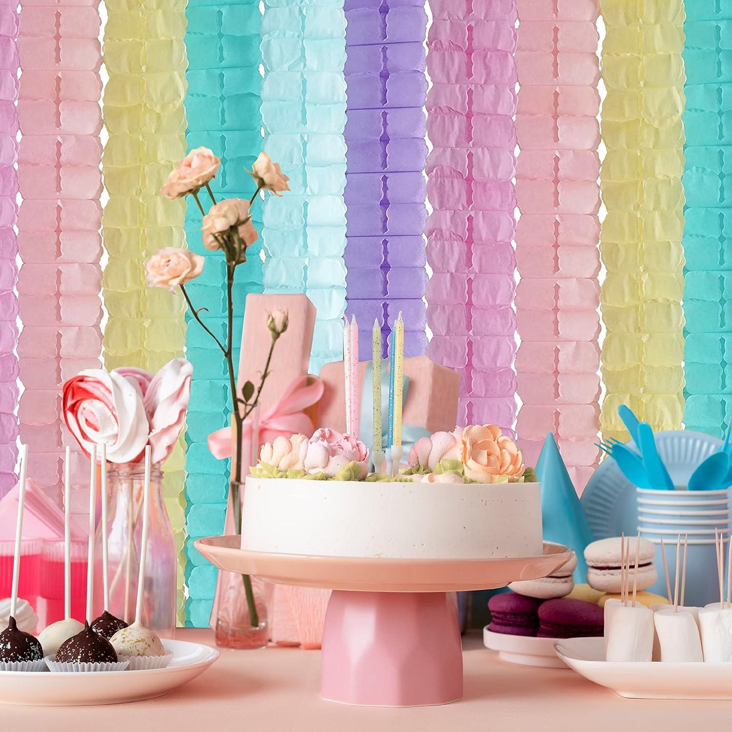 3D Four Leaf Flower Tissue Paper Hanging Streamers for All Party Events, Photo Garland Backdrop, 12-Pack (Unicorn Pastel)