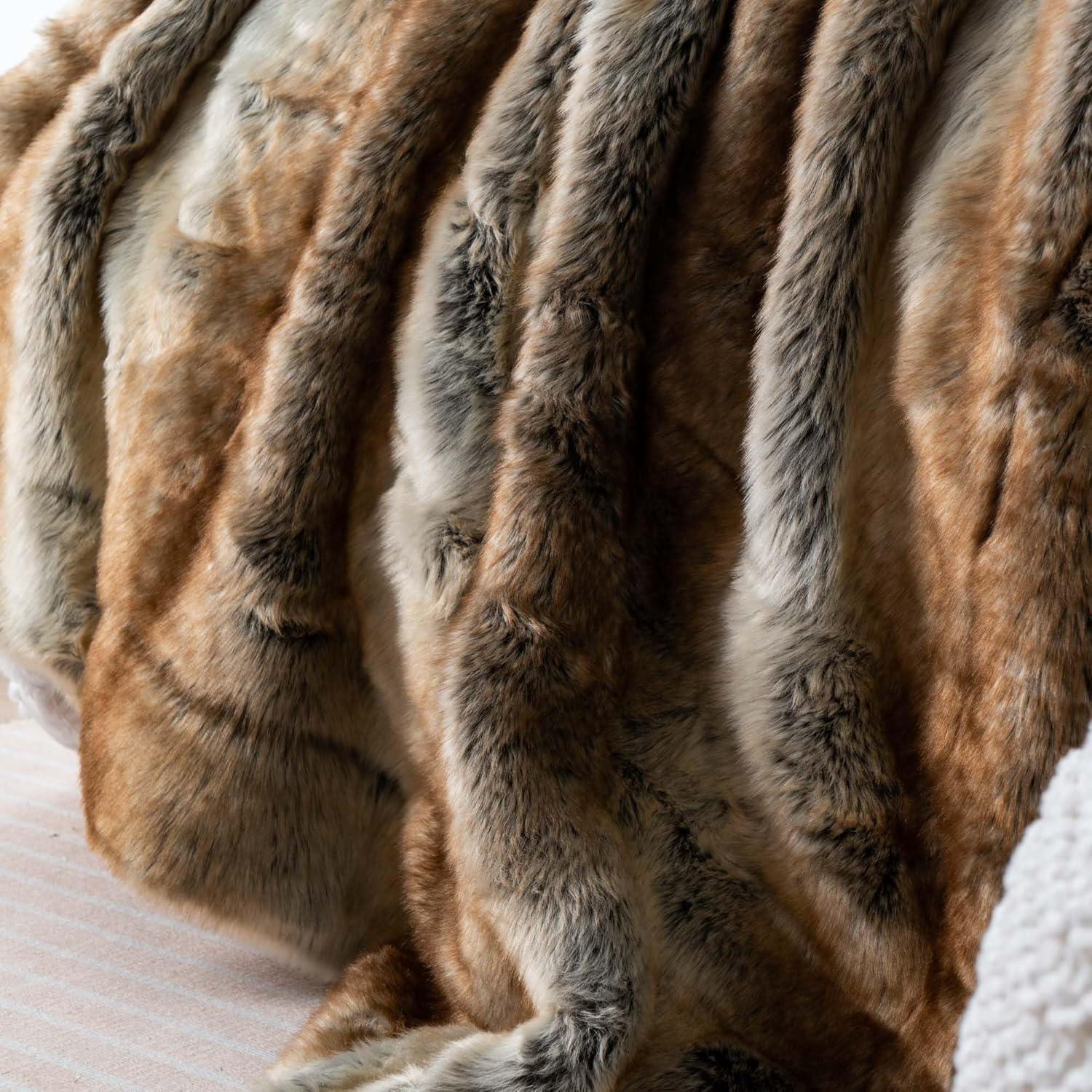Battilo Brown Faux Fur Blanket, Fuzzy Thick Warm Throw Blankets,Decorative Fur Throws for Bed Sofa Chair ,60"x80"