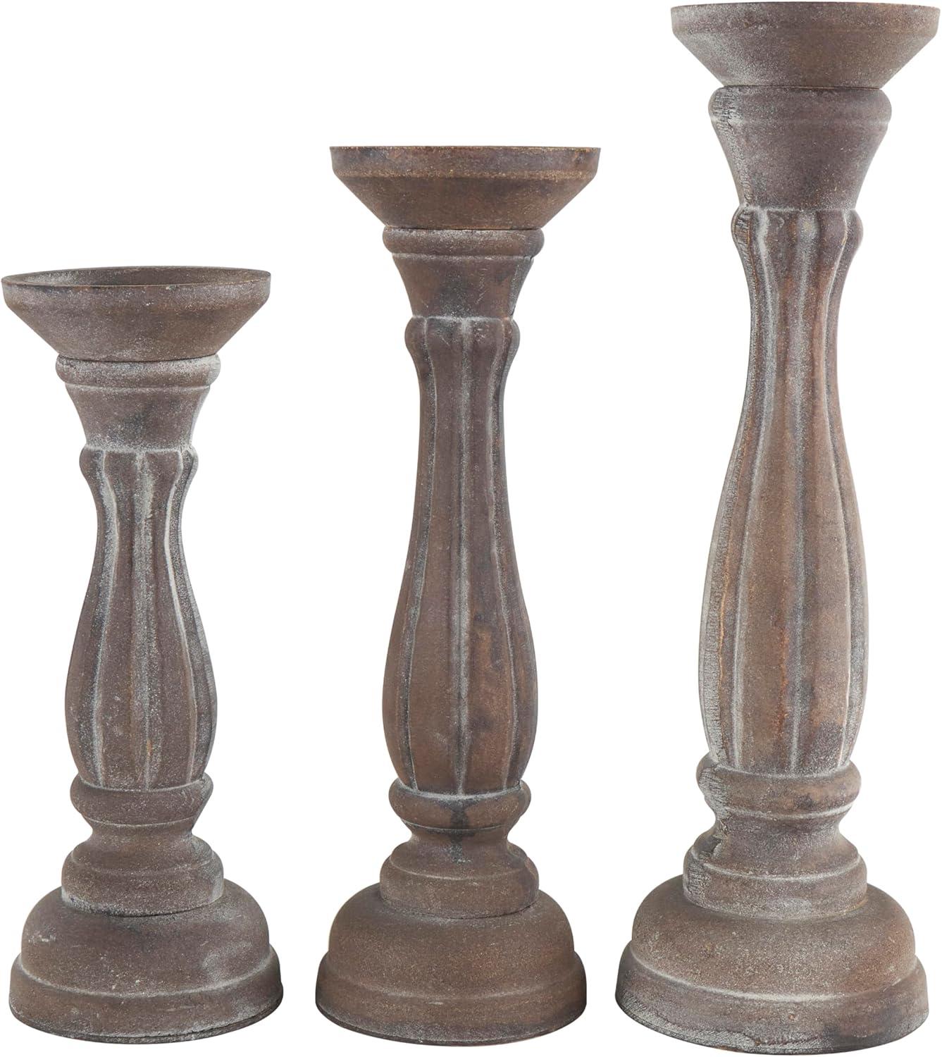 DecMode 3 Candle Brown Wood Candle Holder, Set of 3