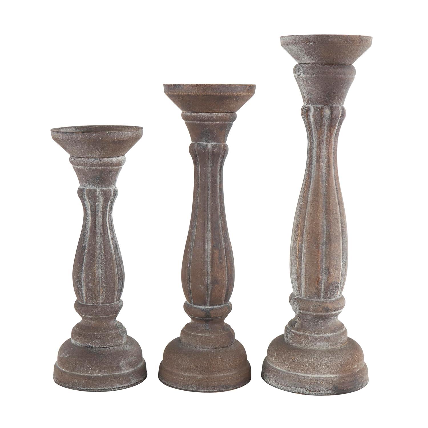 DecMode 3 Candle Brown Wood Candle Holder, Set of 3