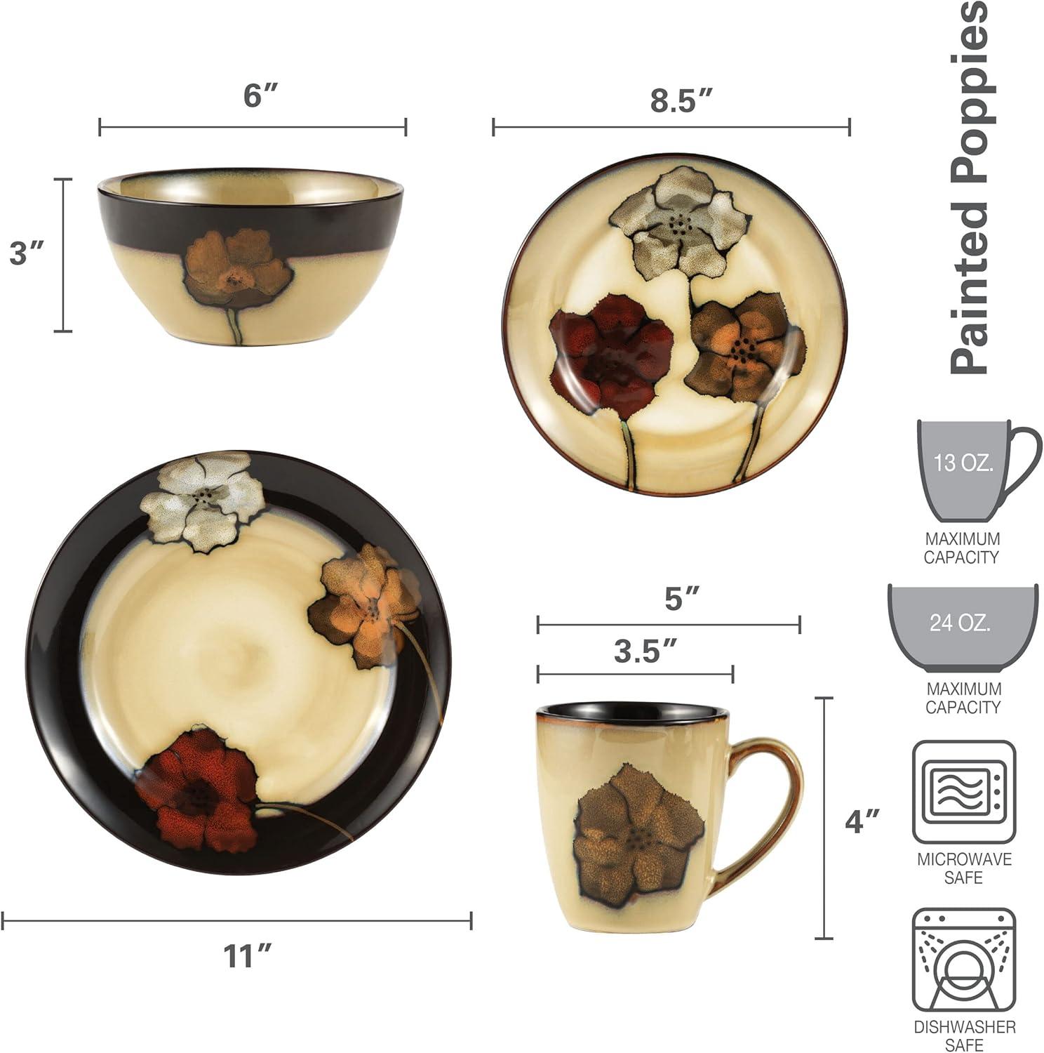 Pfaltzgraff Painted Poppies 16-Piece Beige Ceramic Dinnerware Set