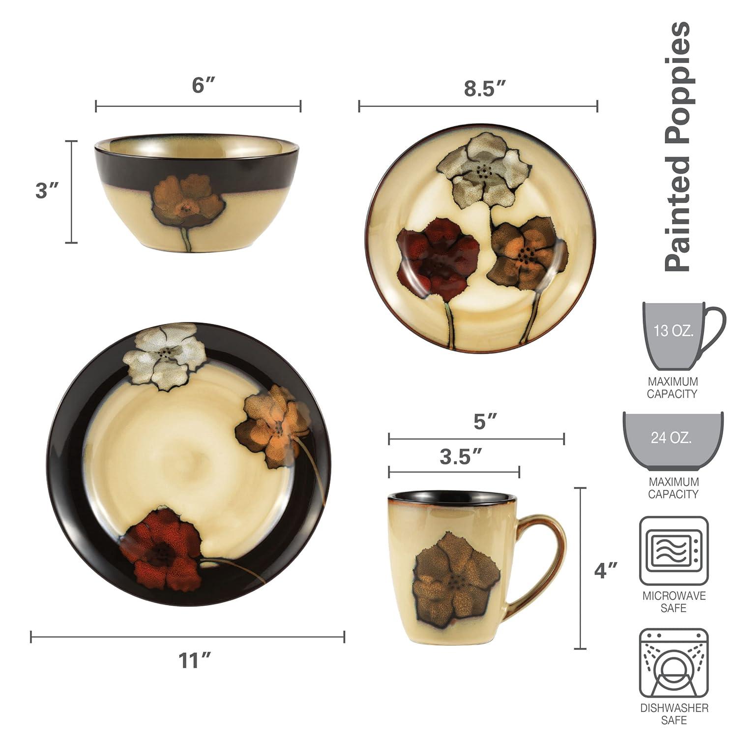 Pfaltzgraff Everyday Pfaltzgraff Everyday Painted Poppies 16-Piece Stoneware Dinnerware Set, Service for 4