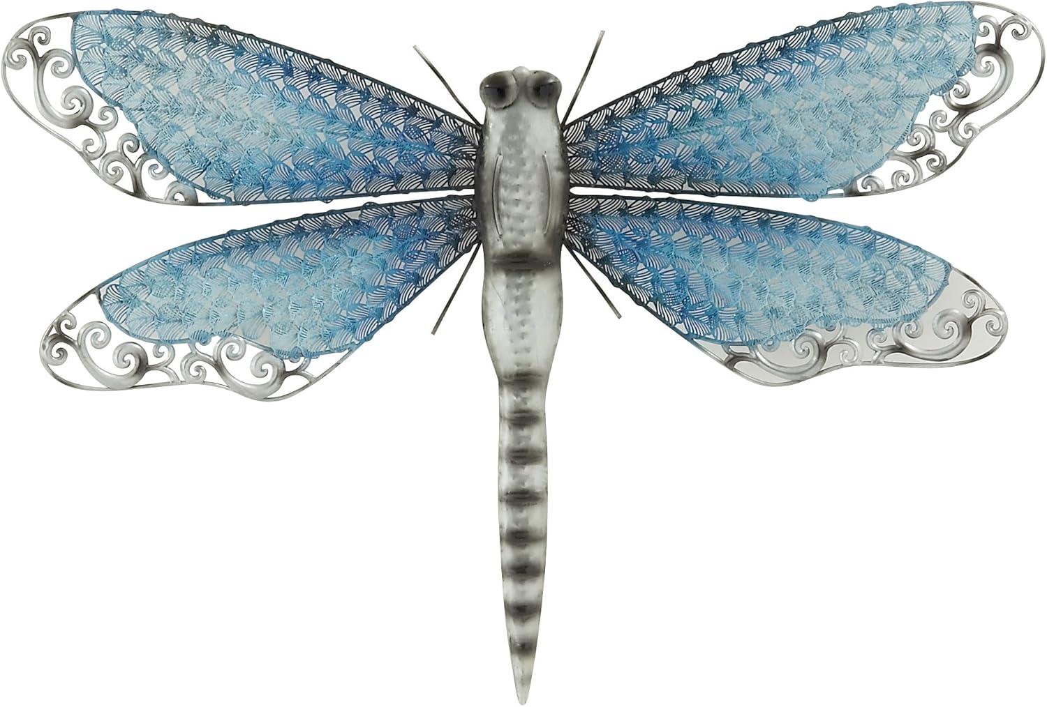 Blue and Grey Metal Dragonfly Wall Sculpture for Indoor/Outdoor