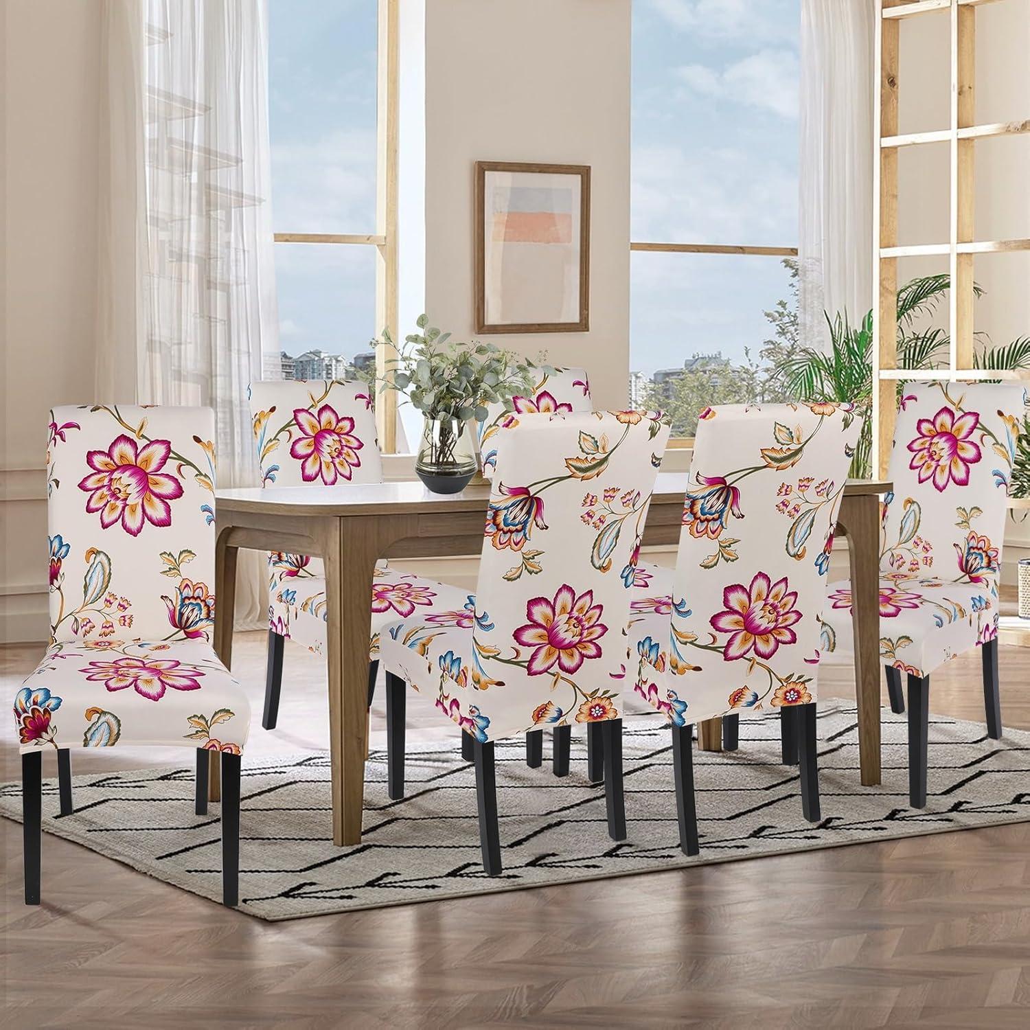 Dining Chair Covers Set of 6 Stretch Floral Dining Chair Slipcovers for Parson Chairs 6 Pack Washable Removable，(6,#16)