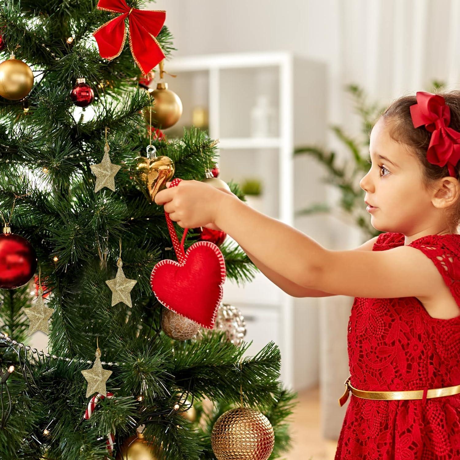 30Pcs Mini Gold Glitter Star Pendant Christmas Tree Hanging Decorations Xmas Star Pendant Tree Ornament Decoration for Christmas