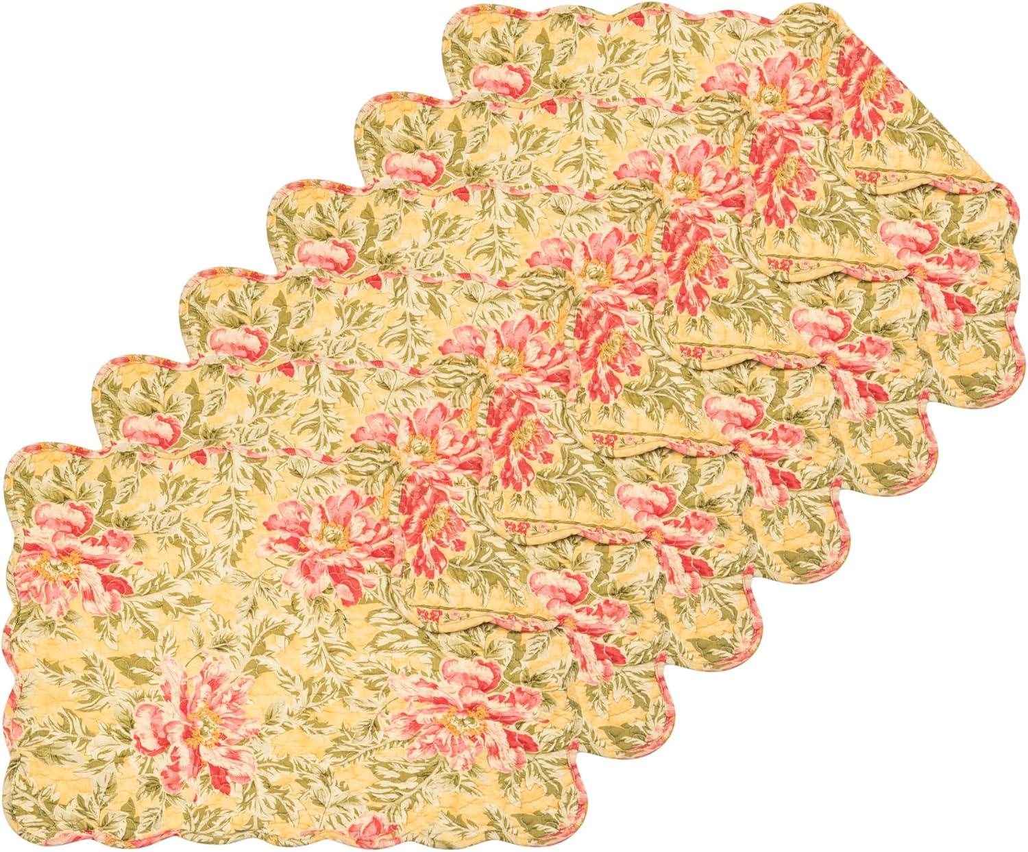 C&F Home 13" x 19" Freya Reversible Quilted Vintage Floral Scalloped Spring & Summer Dining Tabletop Placemats, Set of 6