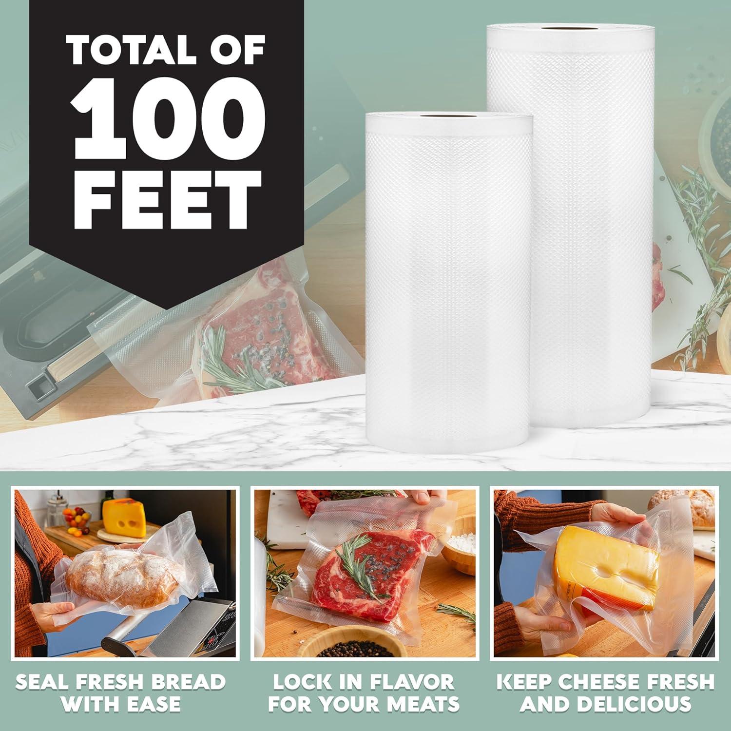 Avid Armor Vacuum Sealer Bags for Food, 11''x50' & 8''x50' Vacuum Heat-Seal Rolls, 100ft Food Saver Bags